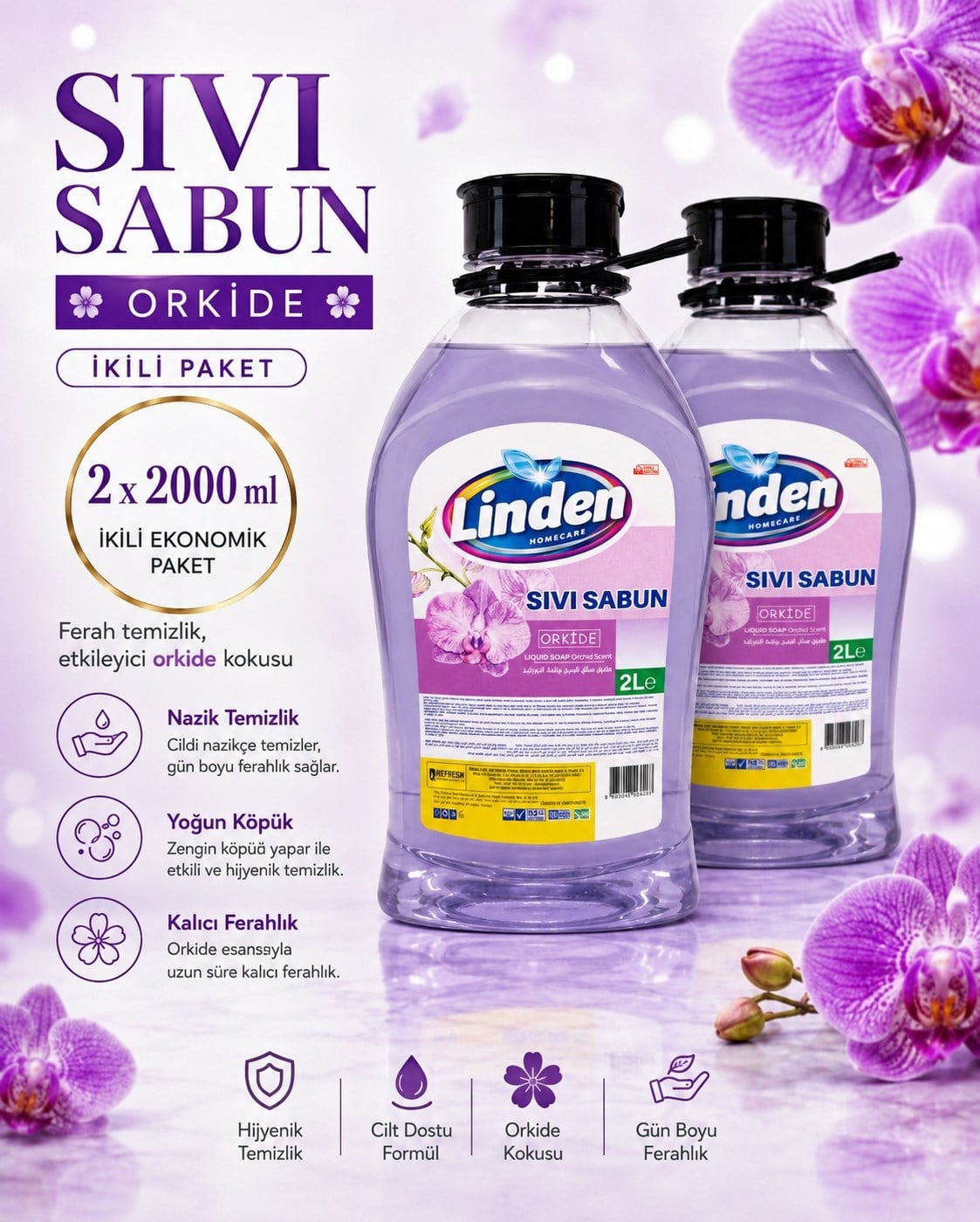 Linden Sıvı Sabun 2000 ml Orkide x2 Adet