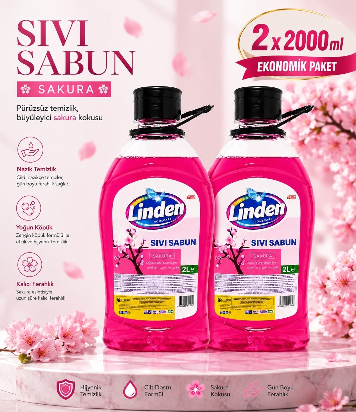 Linden Sıvı Sabun 2000 ml Sakura x2 Adet