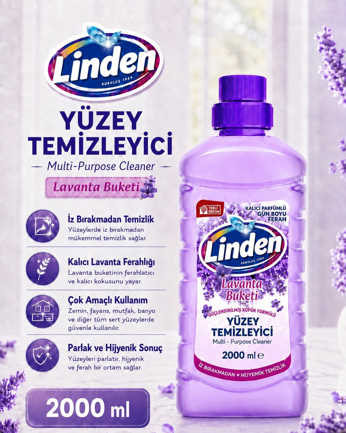 Linden Yüzey Temizleyici 2000 ml Lavanta 