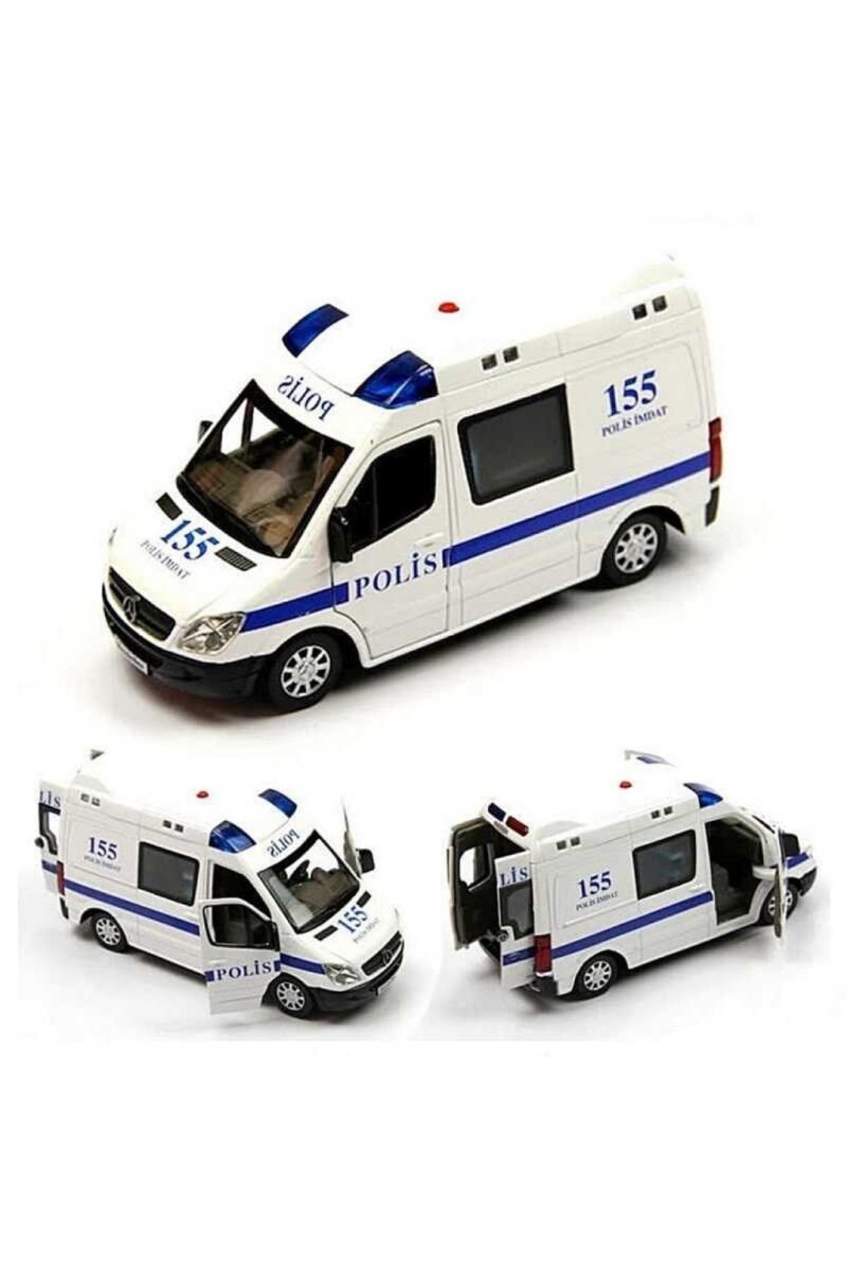 Metal Kapıları Açılan Polis Arabası Beyaz Mercedes Benz 1:32 Ölçekli Ilk Yardım Aracı