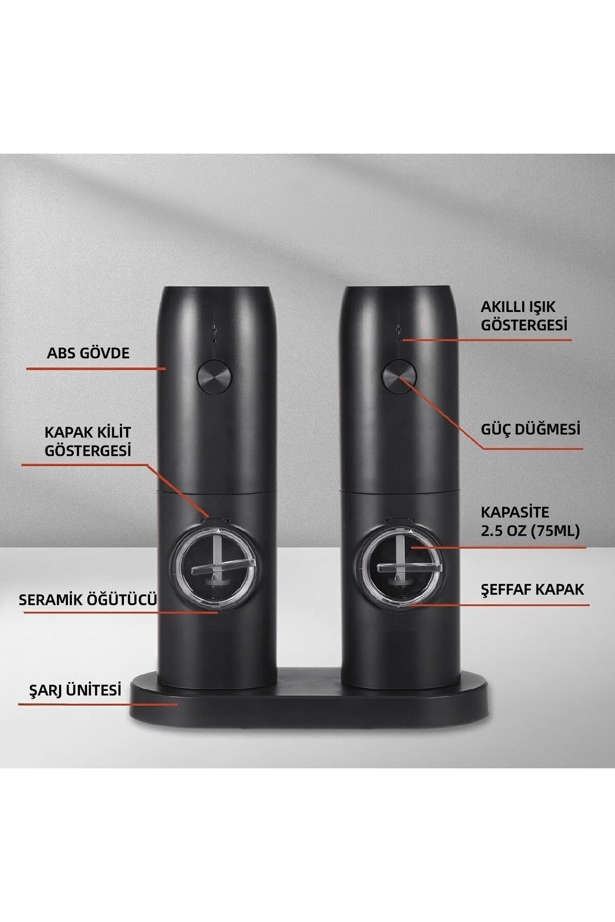 Mioji Mio Sg2 Yeni Nesil 600mah Şarj Üniteli Işıklı Tuz Karabiber Değirmeni