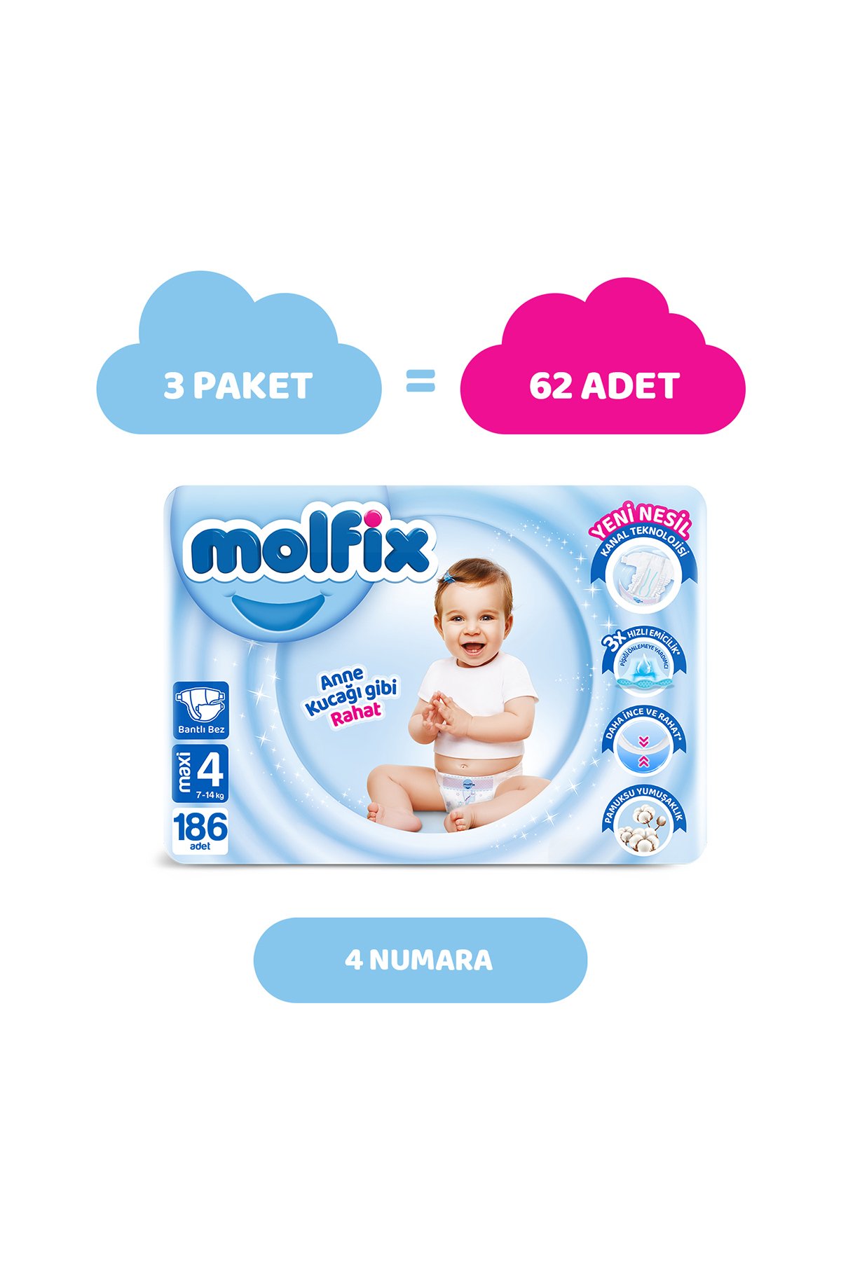Molfix Bebek Bezi 4 Beden Maxi Avantajlı Paket 186 Adet