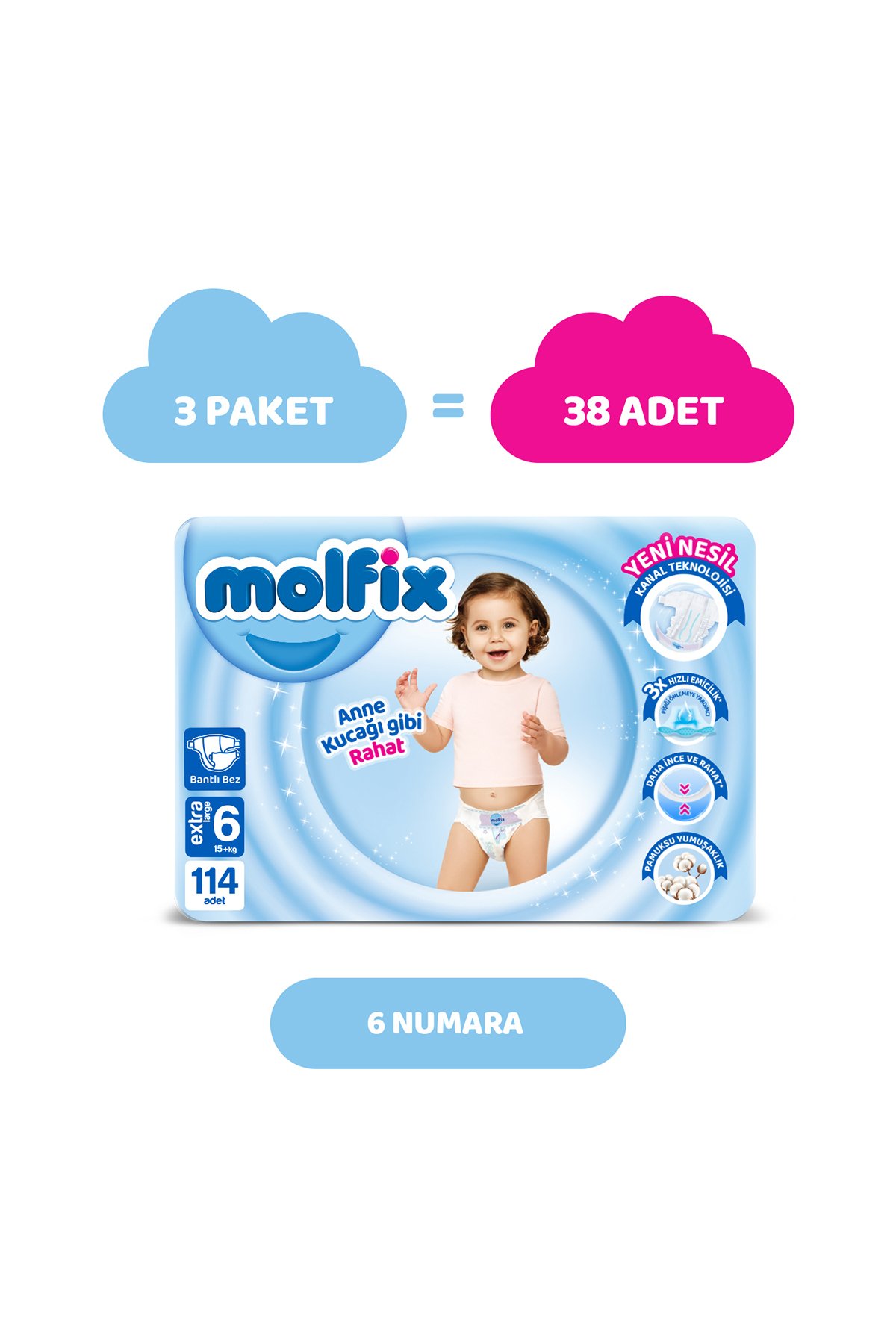 Molfix Bebek Bezi 6 Beden Extra Large Avantajlı Paket 114 Adet