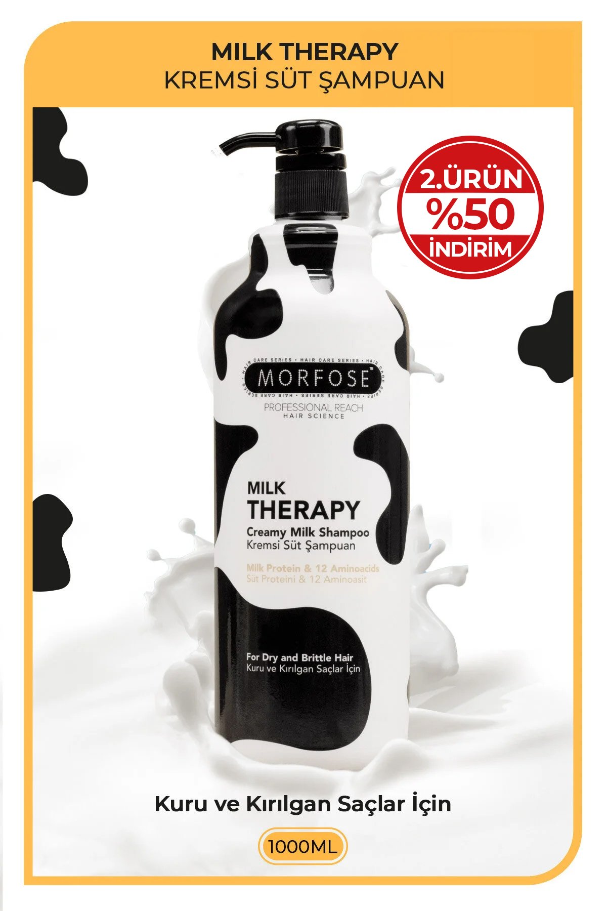 Morfose  Milk Therapy Şampuan 1000 ml - Süt Proteinli, Onarıcı, Besleyici Etki