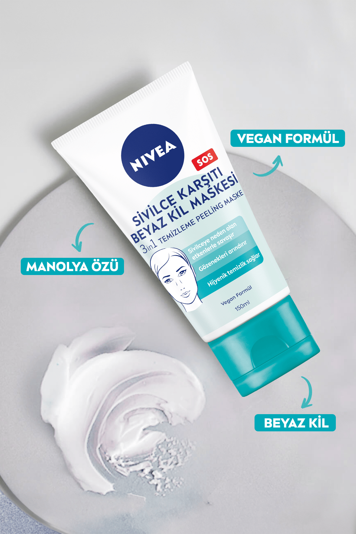 NIVEA 3in1 Sivilce Karşıtı Beyaz Kil Maskesi 150ml