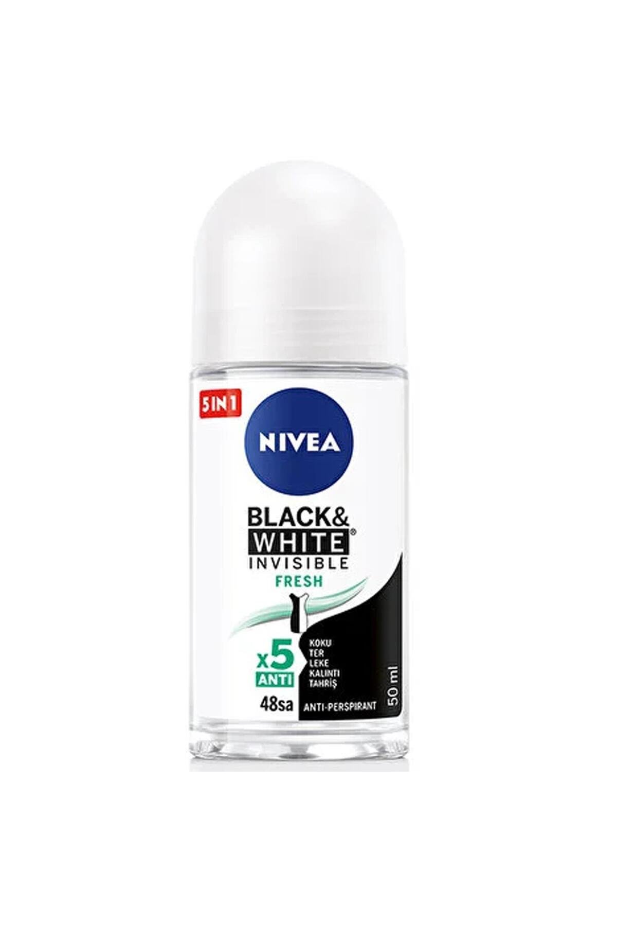 Nıvea Kadın Roll-on Deodorant Black & White Invisible Fresh 50ml, 48 Saat Anti-perspirant Koruma