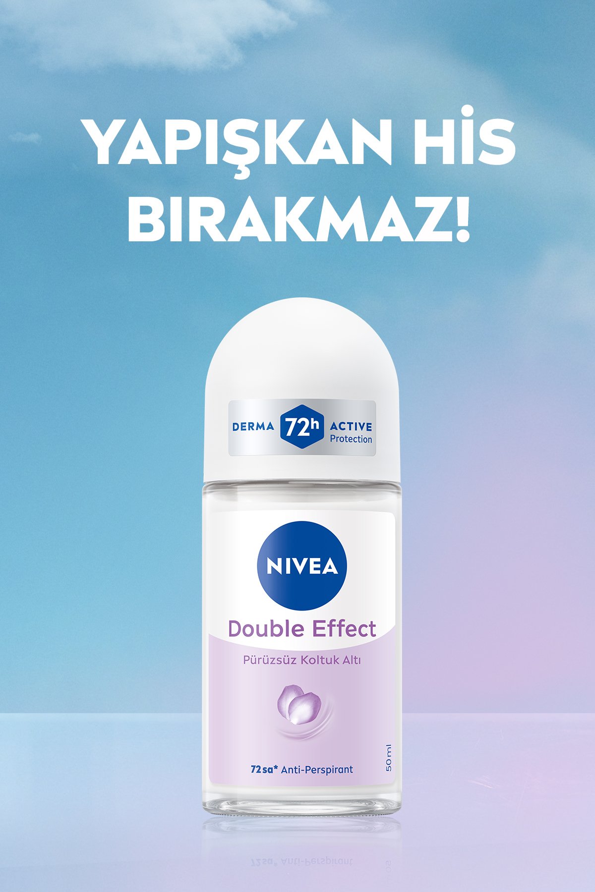 Nıvea Kadın Roll-on Deodorant Double Effect 50ml, Ter Kokusuna Karşı 48 Saat Koruma, Pürüzsüz Koltuk Altı