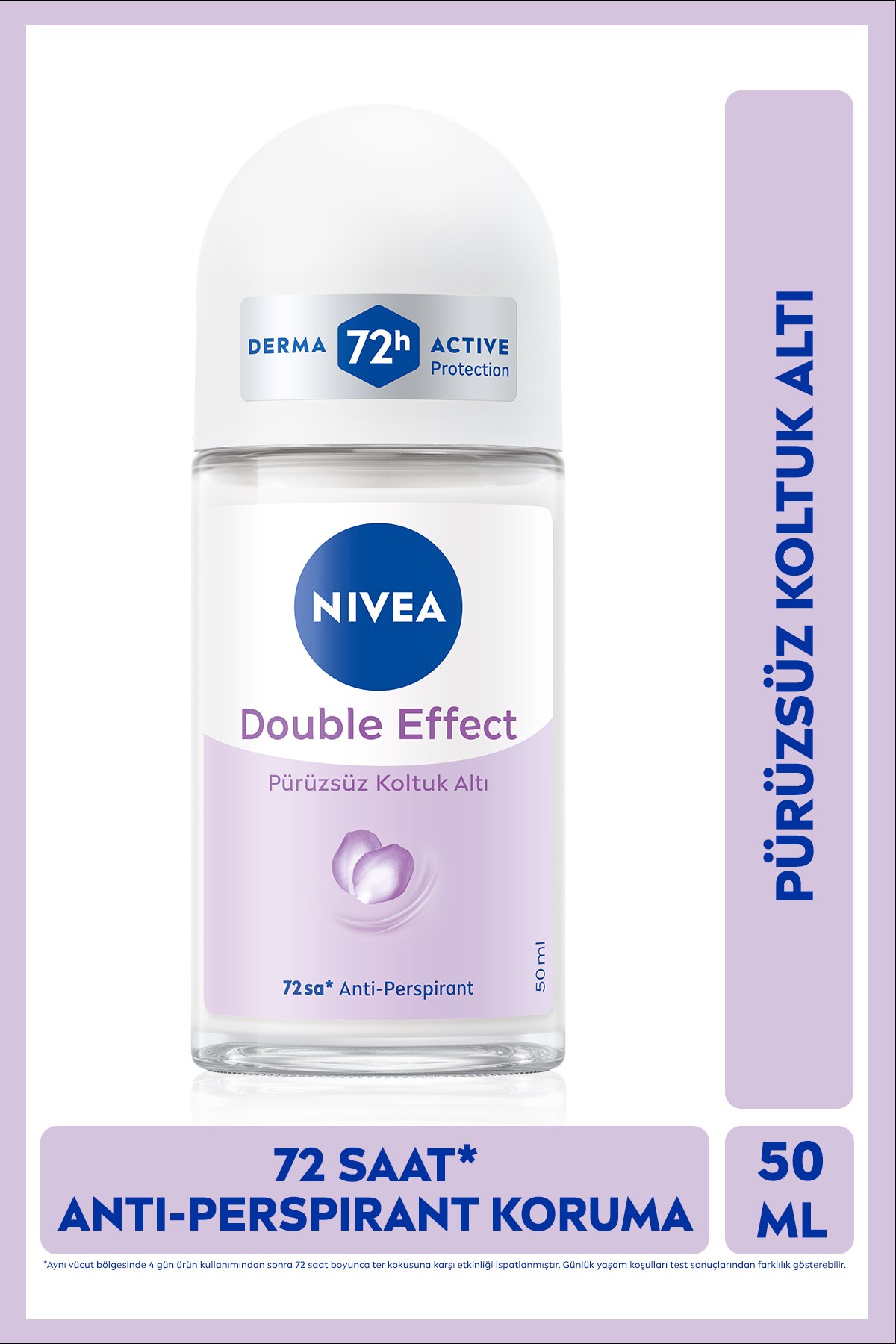Nıvea Kadın Roll-on Deodorant Double Effect 50ml, Ter Kokusuna Karşı 48 Saat Koruma, Pürüzsüz Koltuk Altı