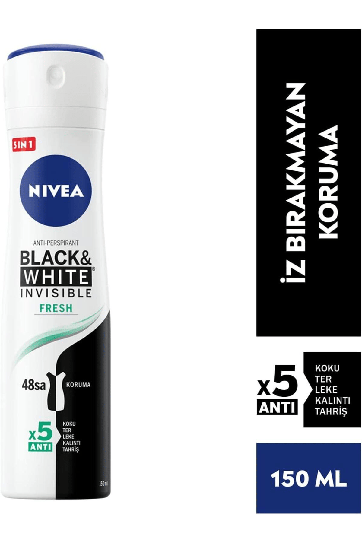 Nıvea Kadın Sprey Deodorant Black&white Fresh Invisible 150ml, Ter Kokusuna Karşı 48 Saat Etkili