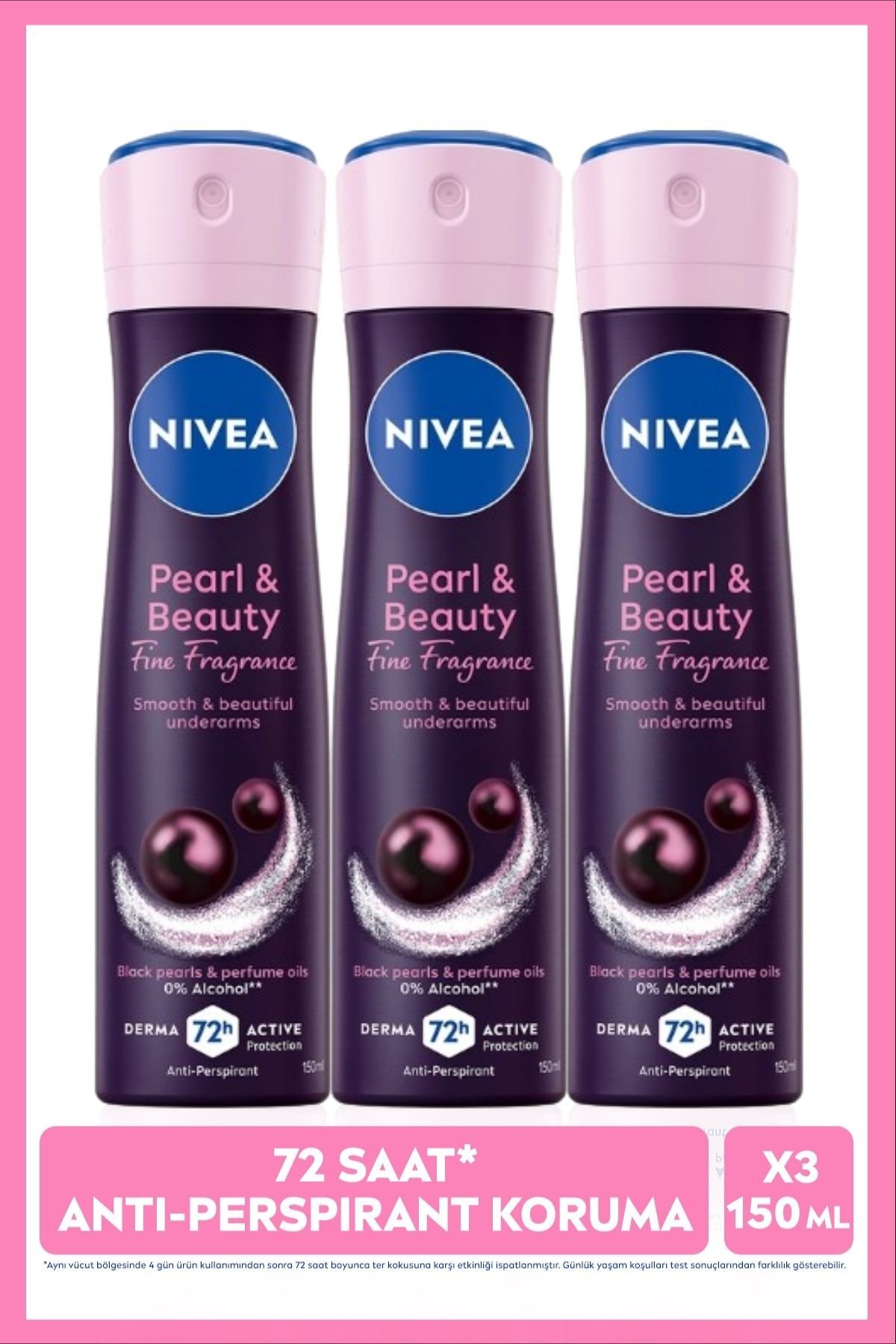 NIVEA Kadın Sprey Deodorant Pearl&Beauty Fine Fragrance 150ml, 72 Saat Ter Koruması 150ml  X3 Adet