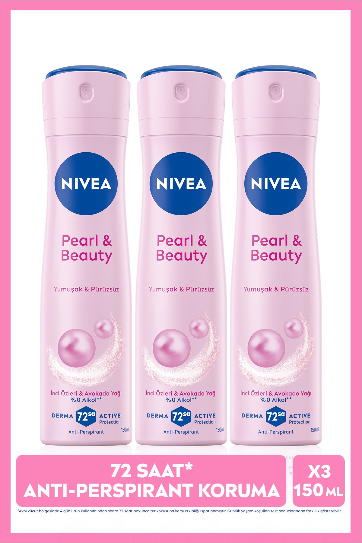 Nıvea Kadın Sprey Deodorant Pearl&Beauty 150ml, 48 Saat Anti-perspirant Koruma, X3 Adet