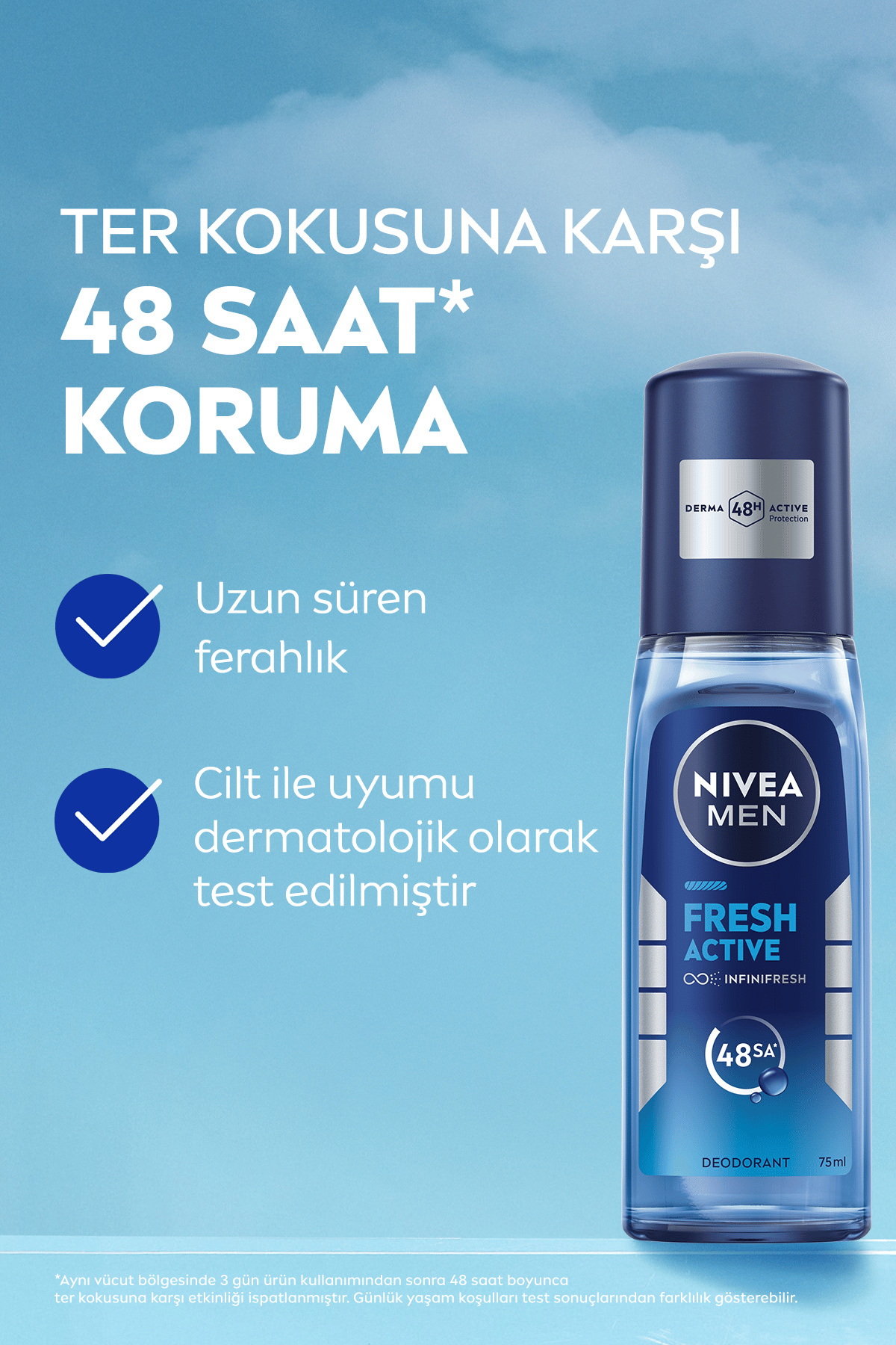 Nıvea Men Erkek Pump Sprey Deodorant Fresh Active 75ml, Ter Ve Ter Kokusuna Karşı 48 Saat Koruma