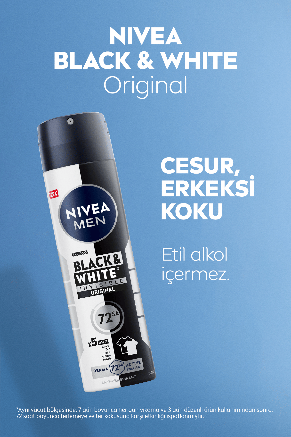 Nıvea Men Erkek Sprey Deodorant Black&White Invisible Original 150ml, 72 Saat Anti-perspirant Ter Koruması