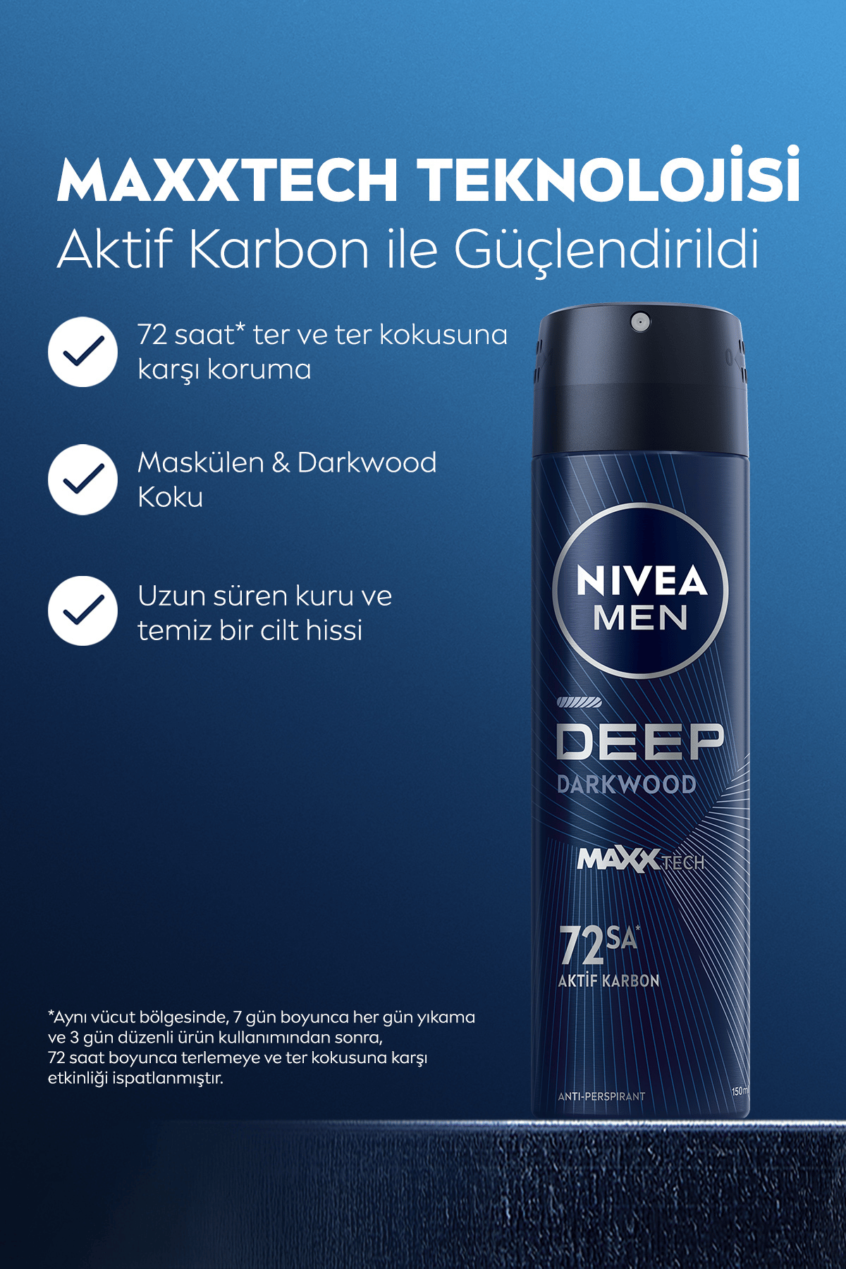 Nıvea MEN Erkek Sprey Deodorant Deep Dimension Aktif Karbon 150ml, 72 Saat Anti-perspirant Ter Koruması