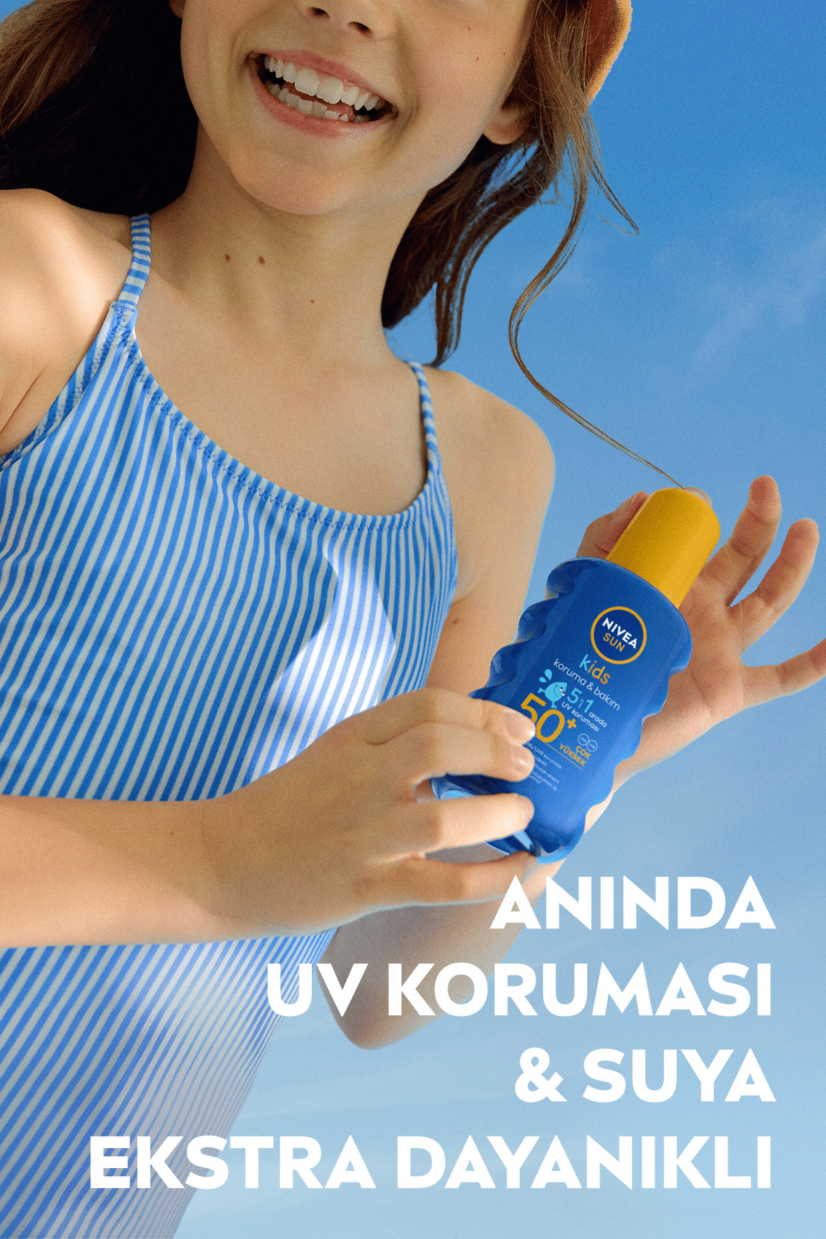 Nıvea SUN SPF50 Çocuklar İçin Güneş Koruyucu Vücut Spreyi 200ml, Anında UVA Koruması, 5i 1Arada Bakım, Nem