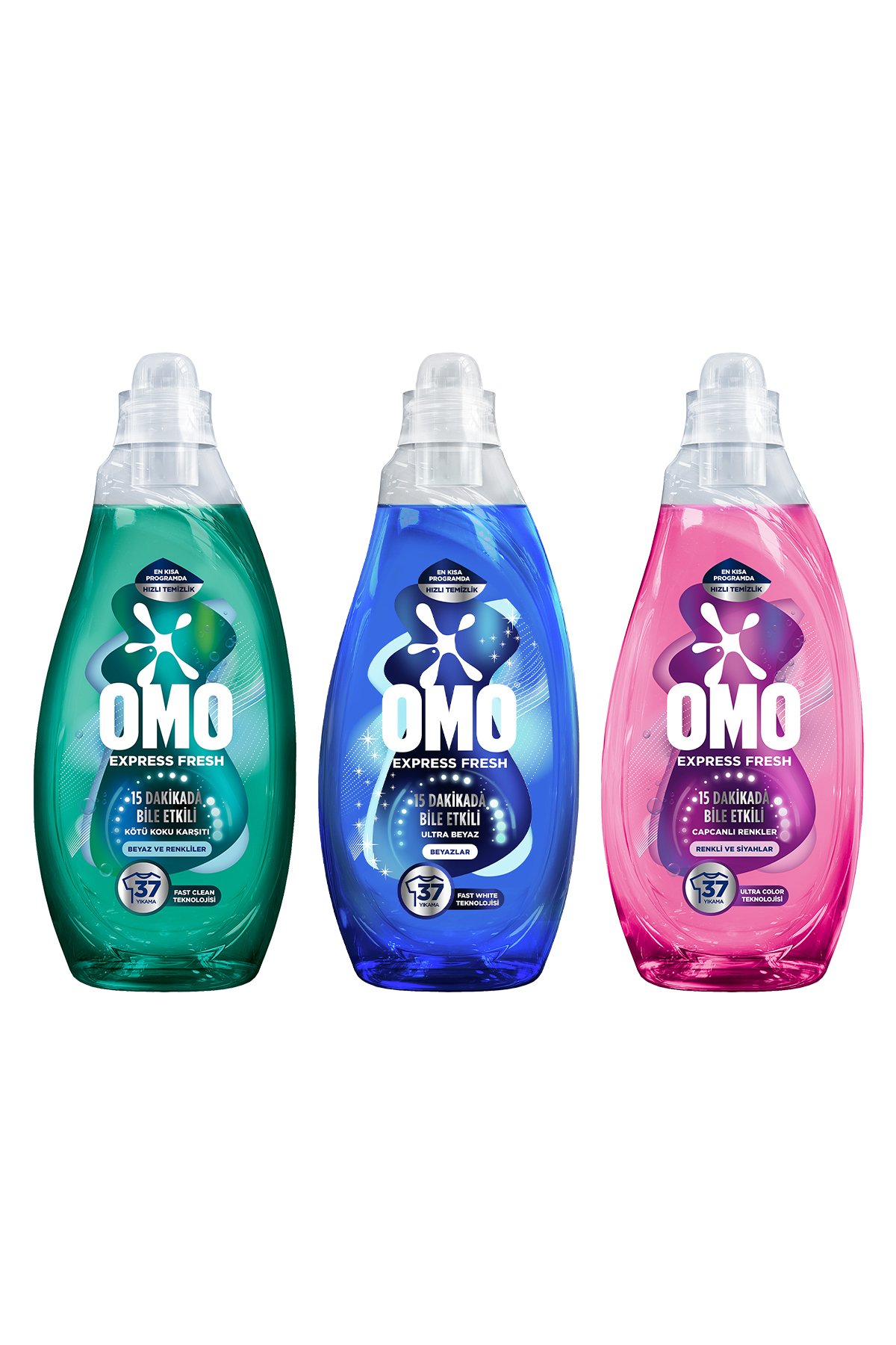 Omo Express Fresh Karışık SET: Renkli Siyahlar 1480 ml + Ultra Beyaz 1480 ml + Beyaz ve Renkli 1480 ml