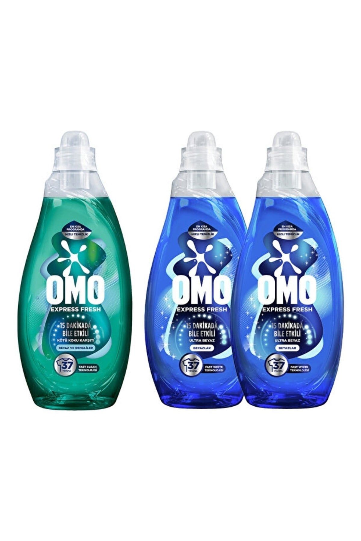 Omo Express Fresh Ultra Beyaz Sıvı Deterjan 1480ml x2 Kötü Koku Karşıtı Beyaz ve Renkliler x1