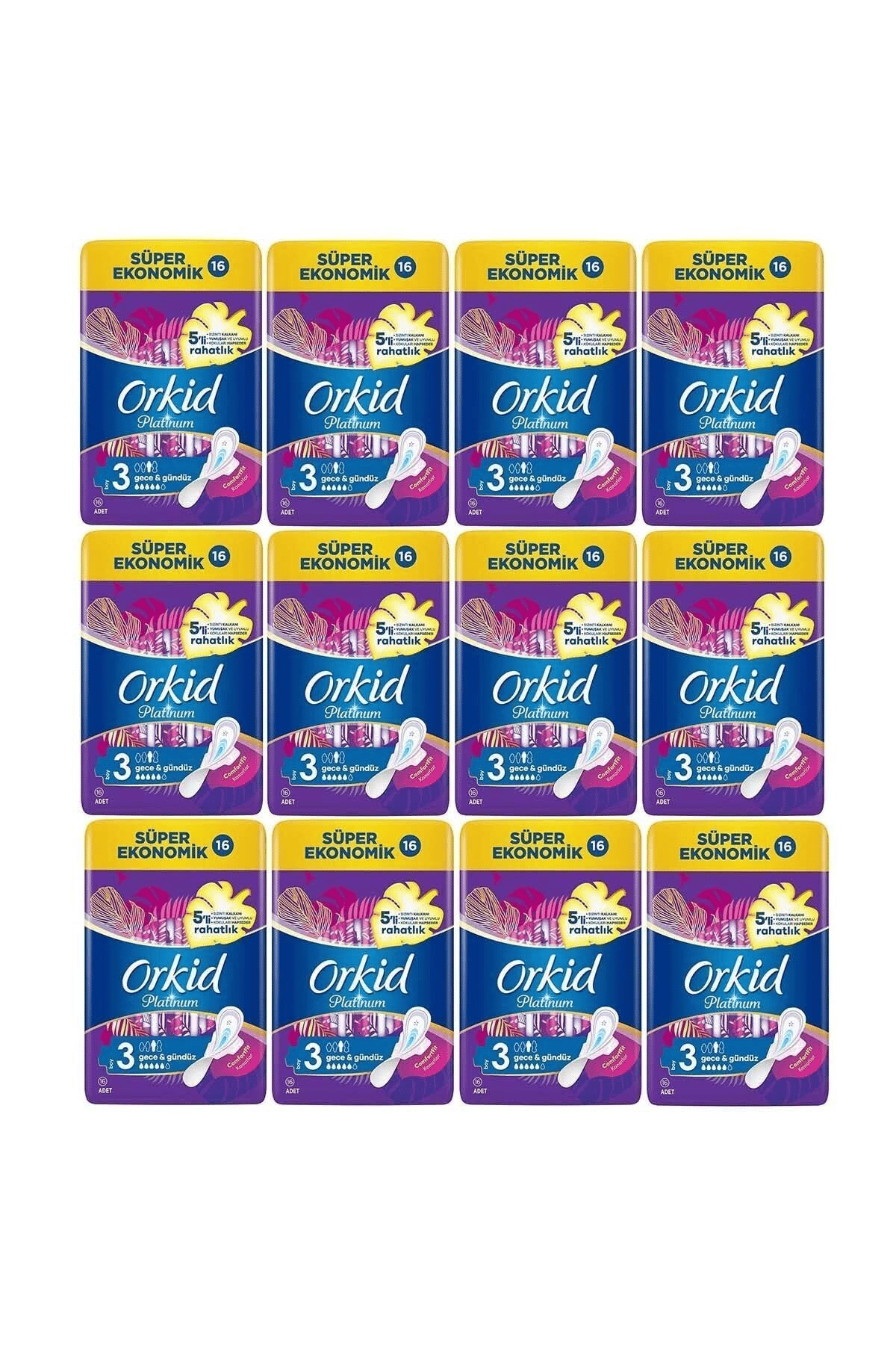 Orkid Platinum Hijyenik Ped Gündüz Gece 16lı X12 Adet
