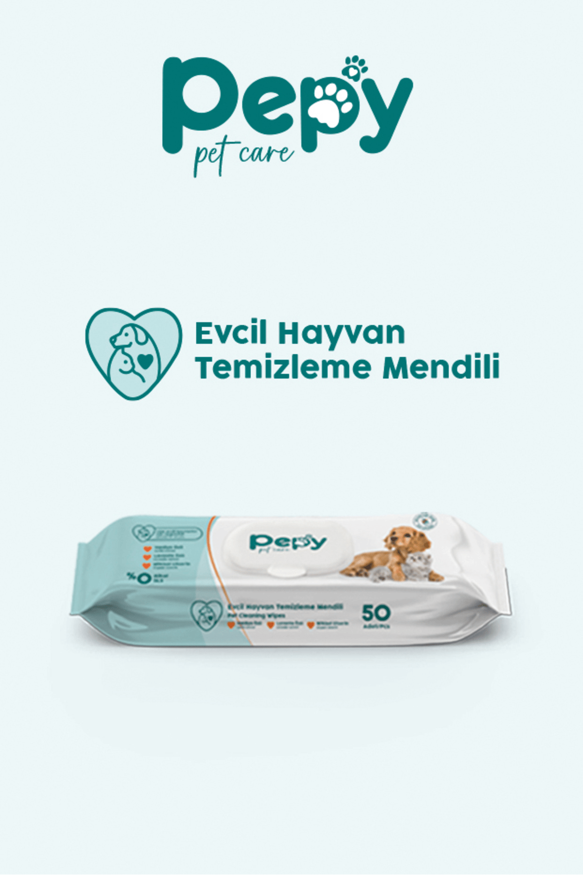 Pepy Kedi Ve Köpek Kullanımına Uygun Evcil Hayvan Temizleme Mendili 50'li