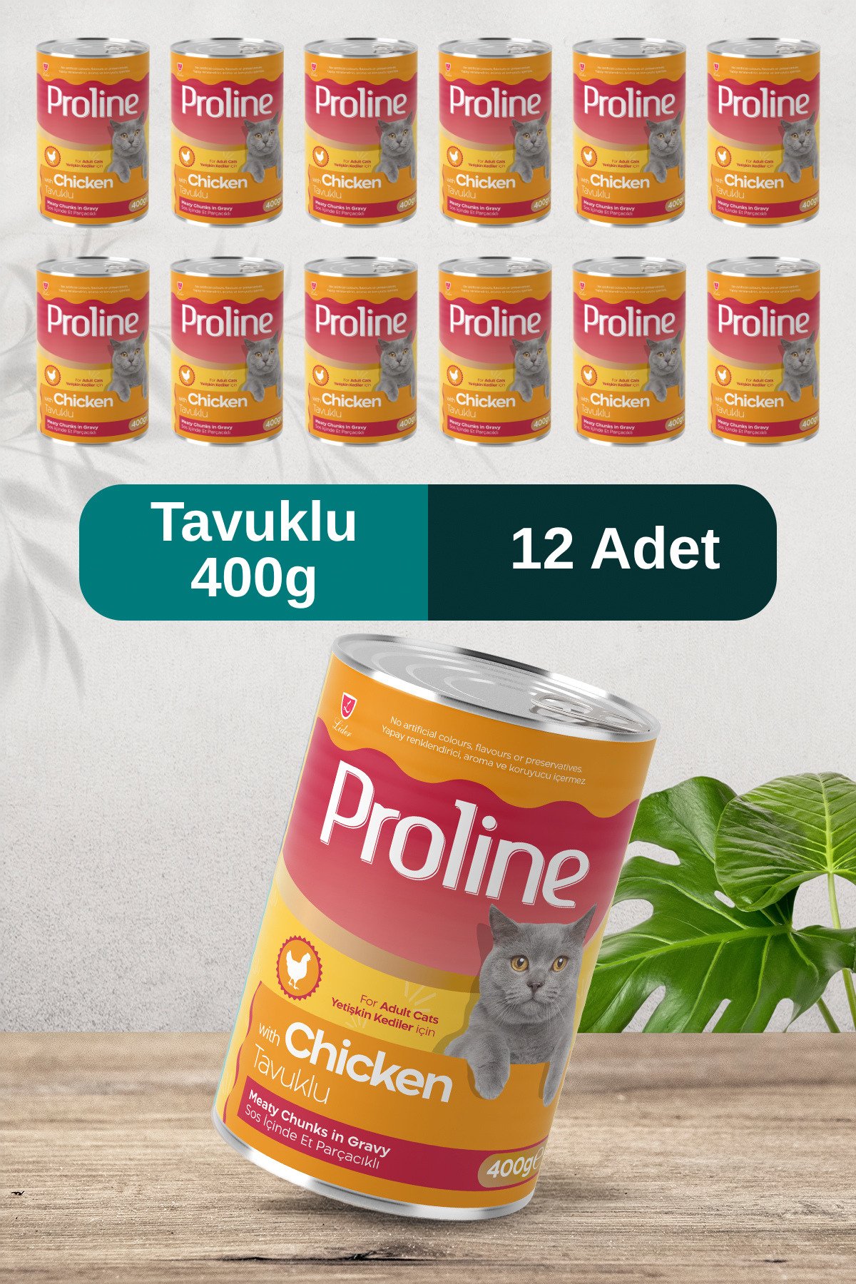 Pro Line Tavuklu Yetişkin Kedi Konservesi Yaş Mama 400 gr 12 Adet