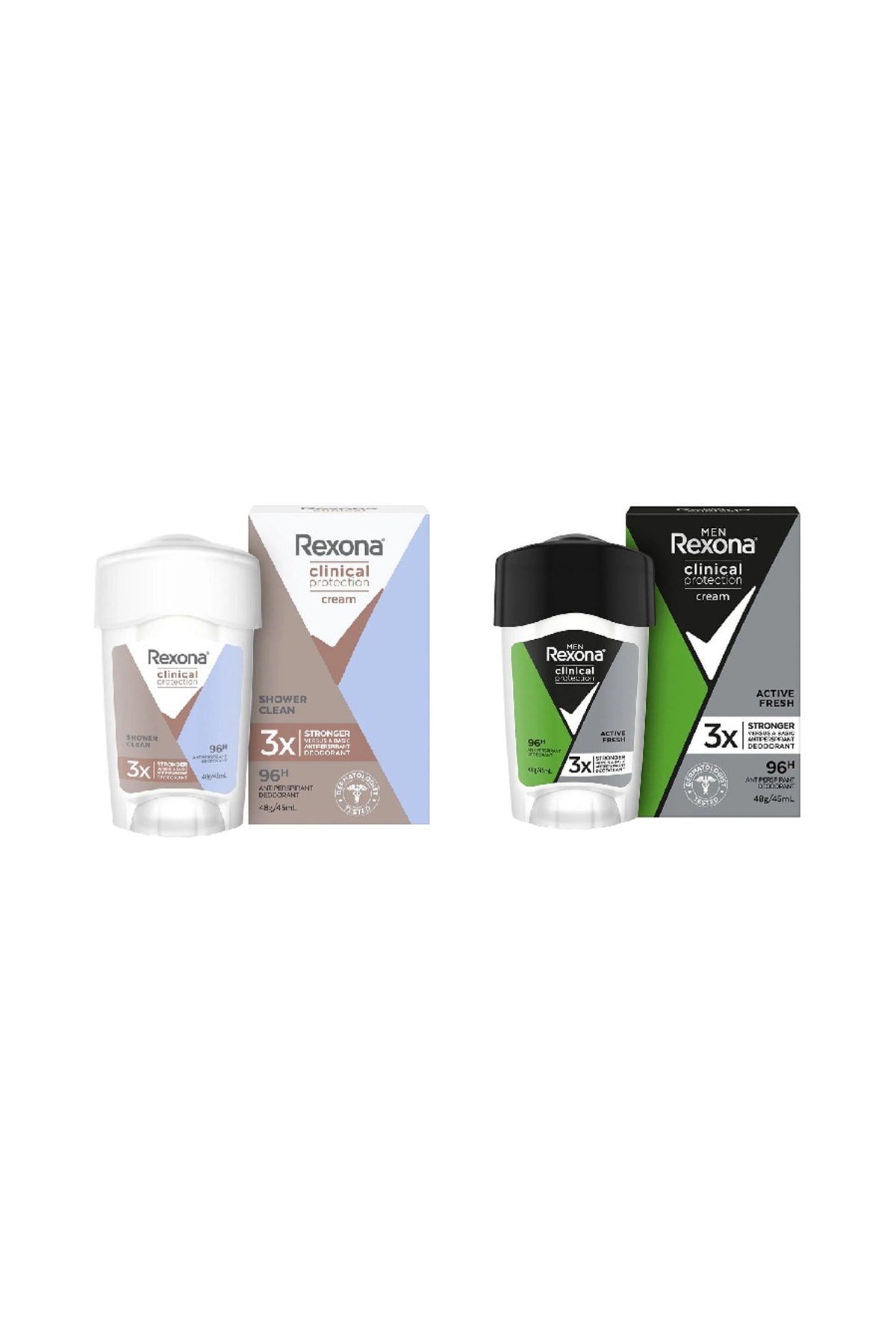 Rexona Clinical Protection Kadın Stick Deodorant Shower Clean 45 ml + Rexona Clinical  Erkek Stick Deodorant Active Fresh