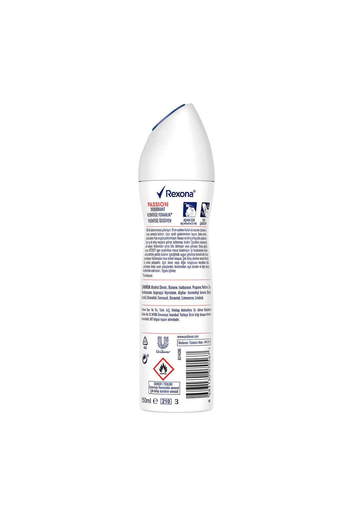 Rexona Kadın Sprey Deodorant Passion %0 Alüminyum 150 ml X3