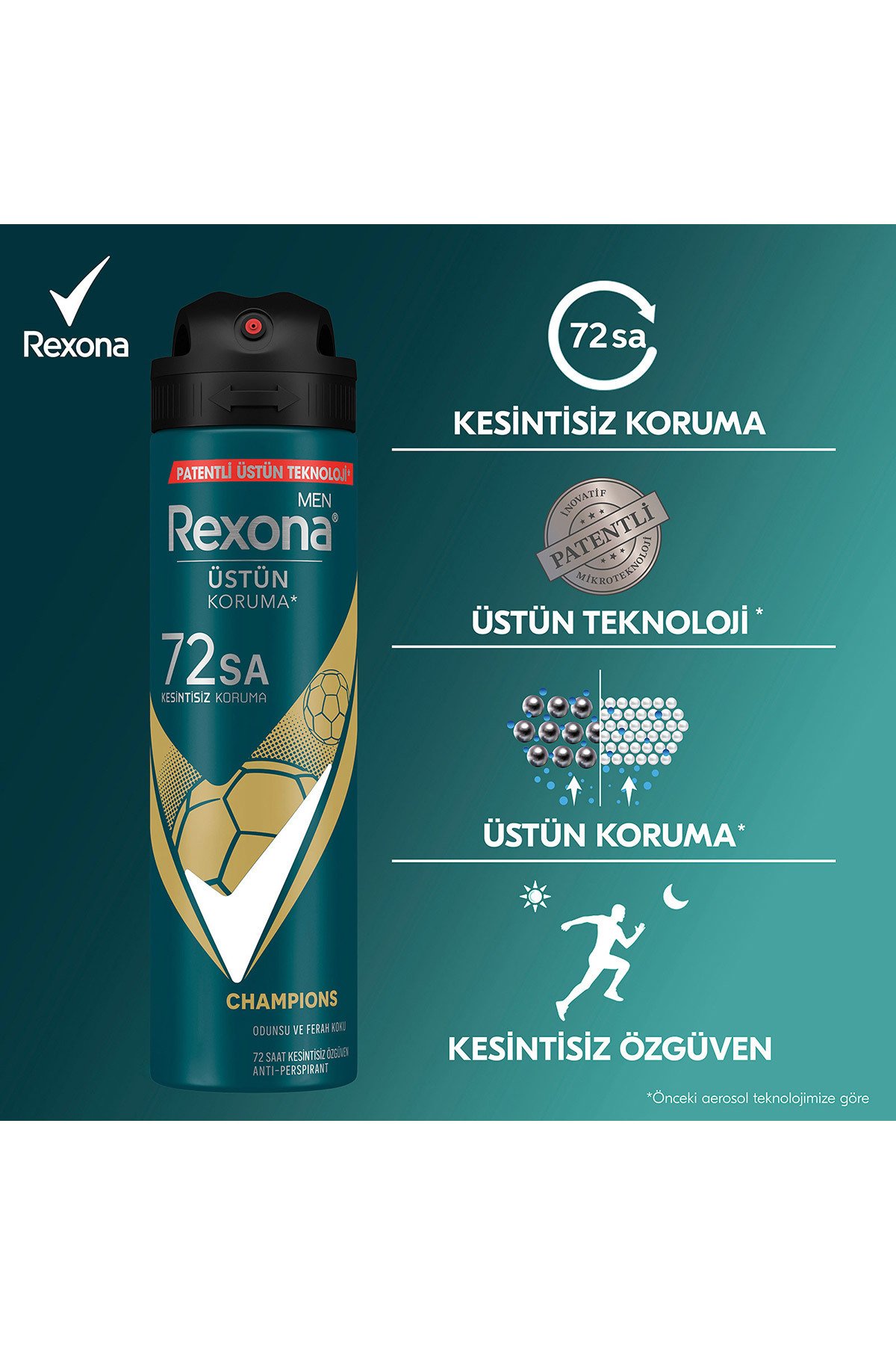 Rexona Men Erkek Sprey Deodorant Champions 72 Saat Kesintisiz Üstün Koruma 150 ml X 3 adet
