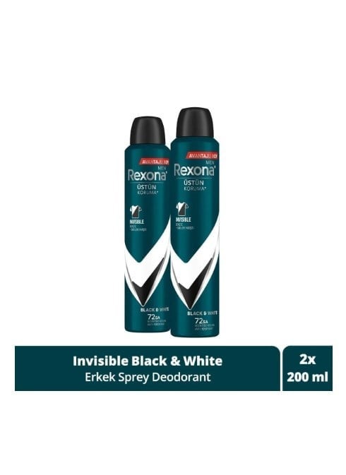 Rexona Men Erkek Sprey Deodorant Invisible Black & White  200 Mlx2