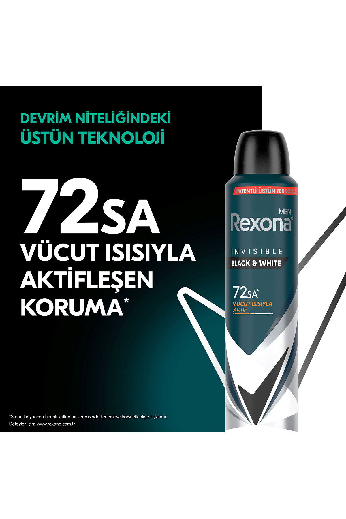 Rexona Men Erkek Sprey Deodorant Invisible Black & White 72 Saat Kesintisiz Koruma 200 ml