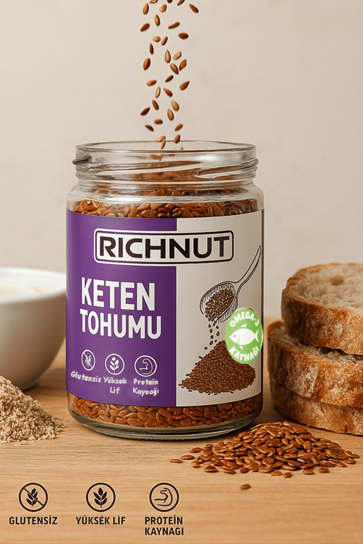 RİCHNUT Keten Tohumu Tane (Glütensiz) 210 GR 