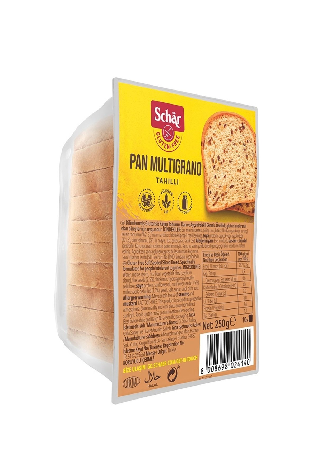 Schar Pan Multigrano Glutensiz Tahıllı Ekmek 250 gr (8 ADET)
