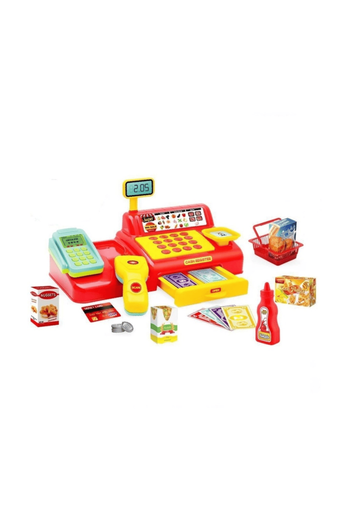 Shop-joy Süper Market Yazar Kasası 43 Parça Eğitici Yazar Kasa Oyun Seti(Benim İlk Marketim)