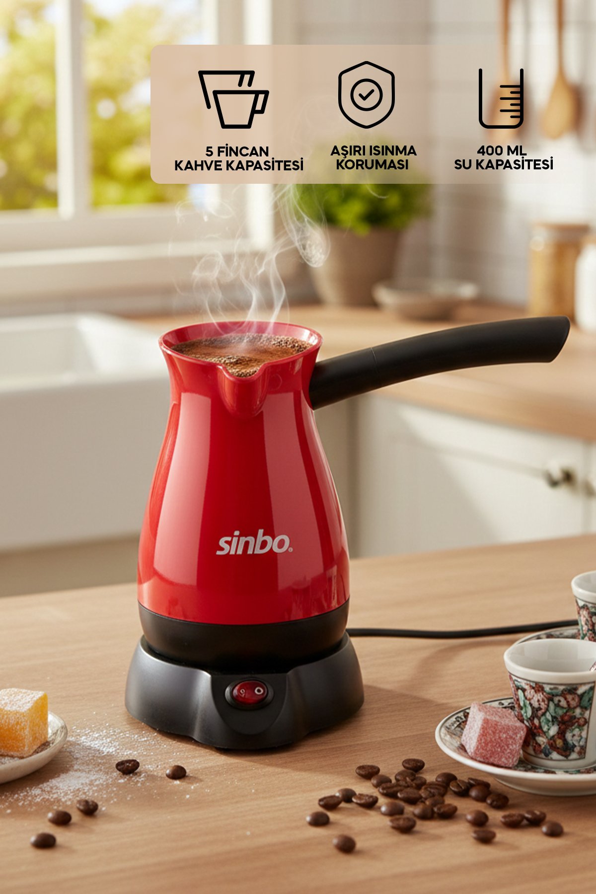 Sinbo SCM 2948 Kablosuz Elektrikli Cezve Kırmızı