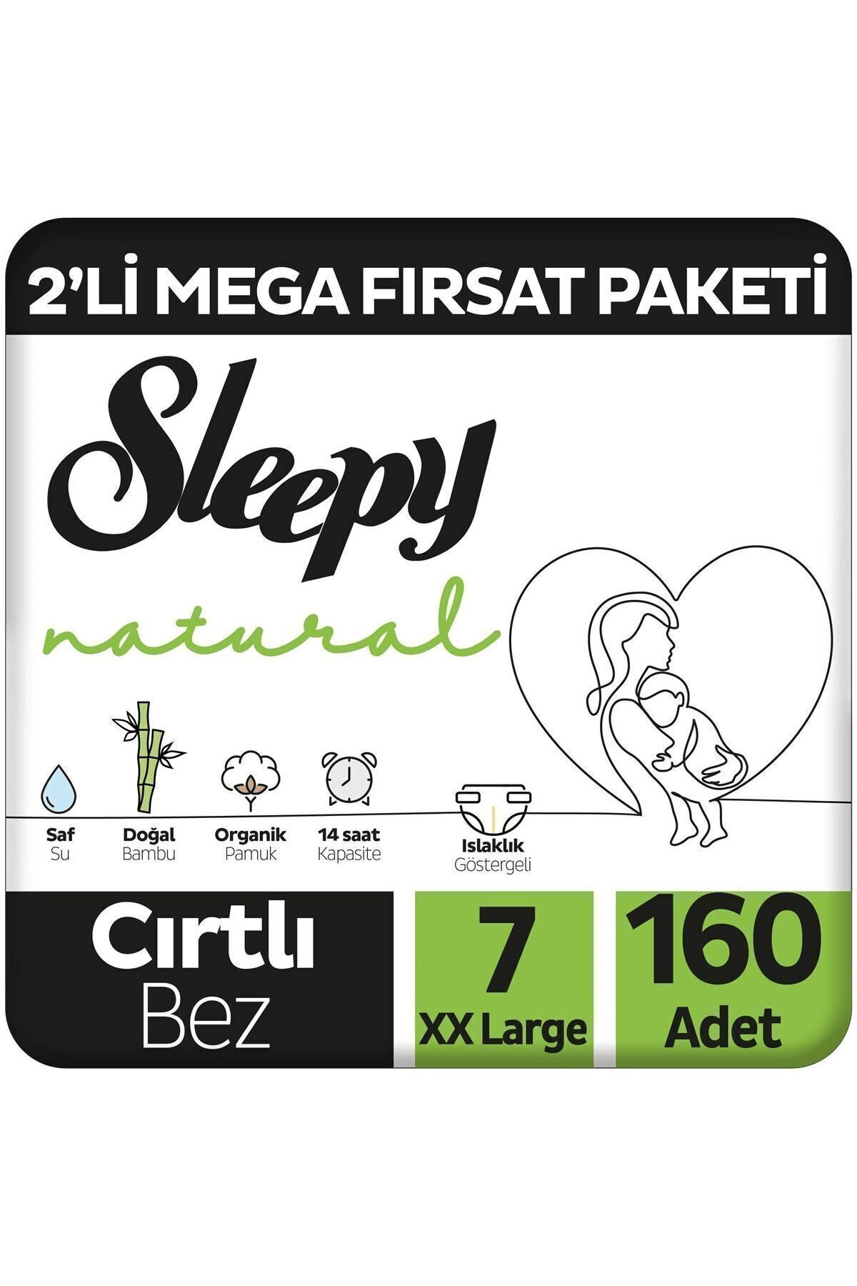 Sleepy Natural 2'Li Mega Fırsat Paketi Bebek Bezi 7 Numara xxlarge 7 numara 40'lı x 4 adet 