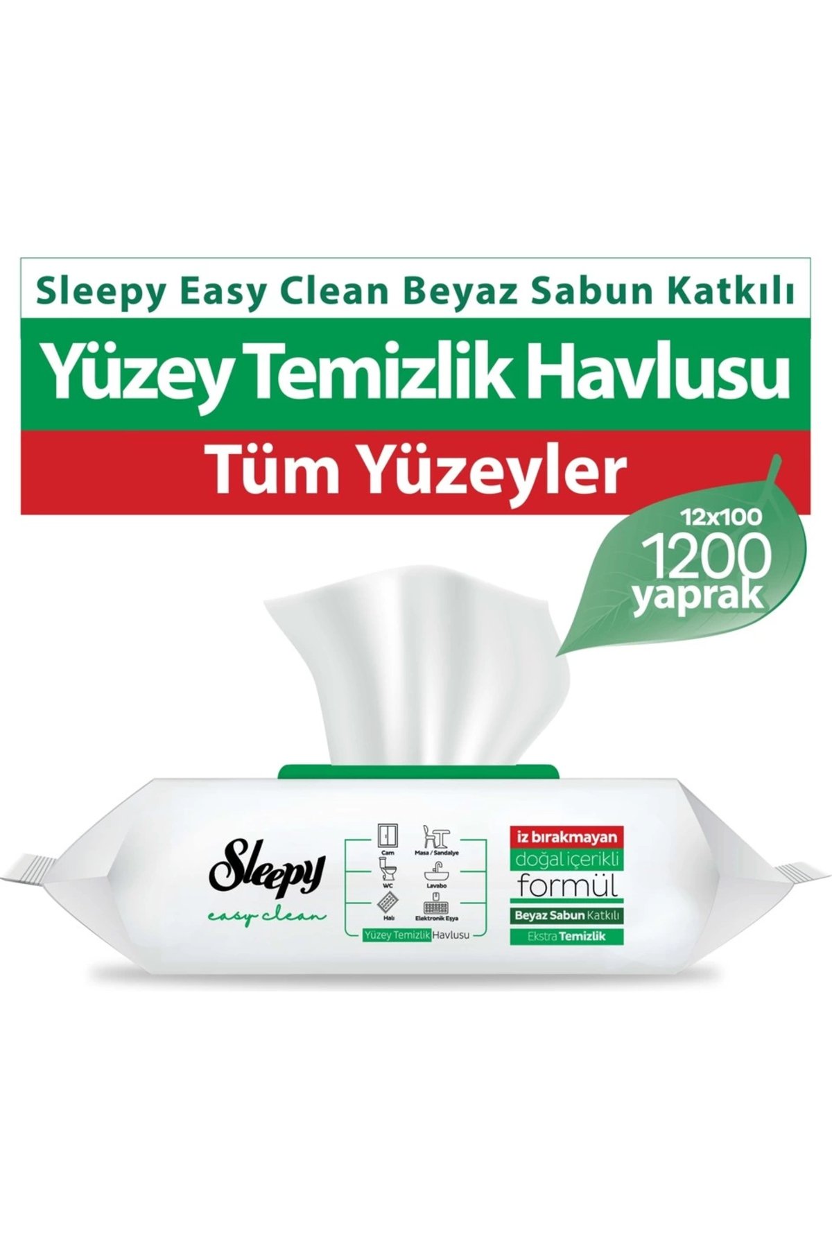 Sleepy Yüzey Temizlik Havlusu Beyaz Sabun (Yeşil)  100 Yaprak x12 Adet