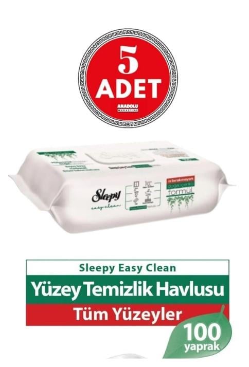 Sleepy Yüzey Temizlik Havlusu Beyaz Sabun (Yeşil) 100 Yaprak x5 Adet