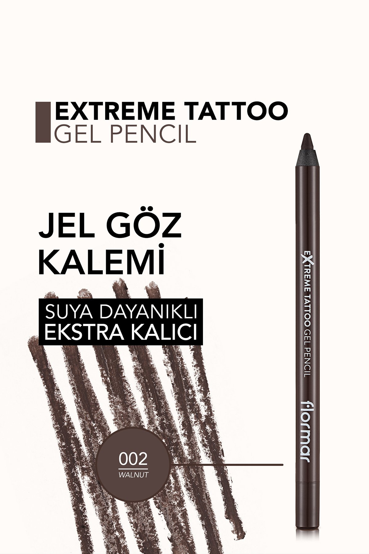 Suya Dayanıklı Jel Göz Kalemi (KOYU KAHVE) - Extreme Tattoo Gel Pencil - 002 Walnut - 8682536028844