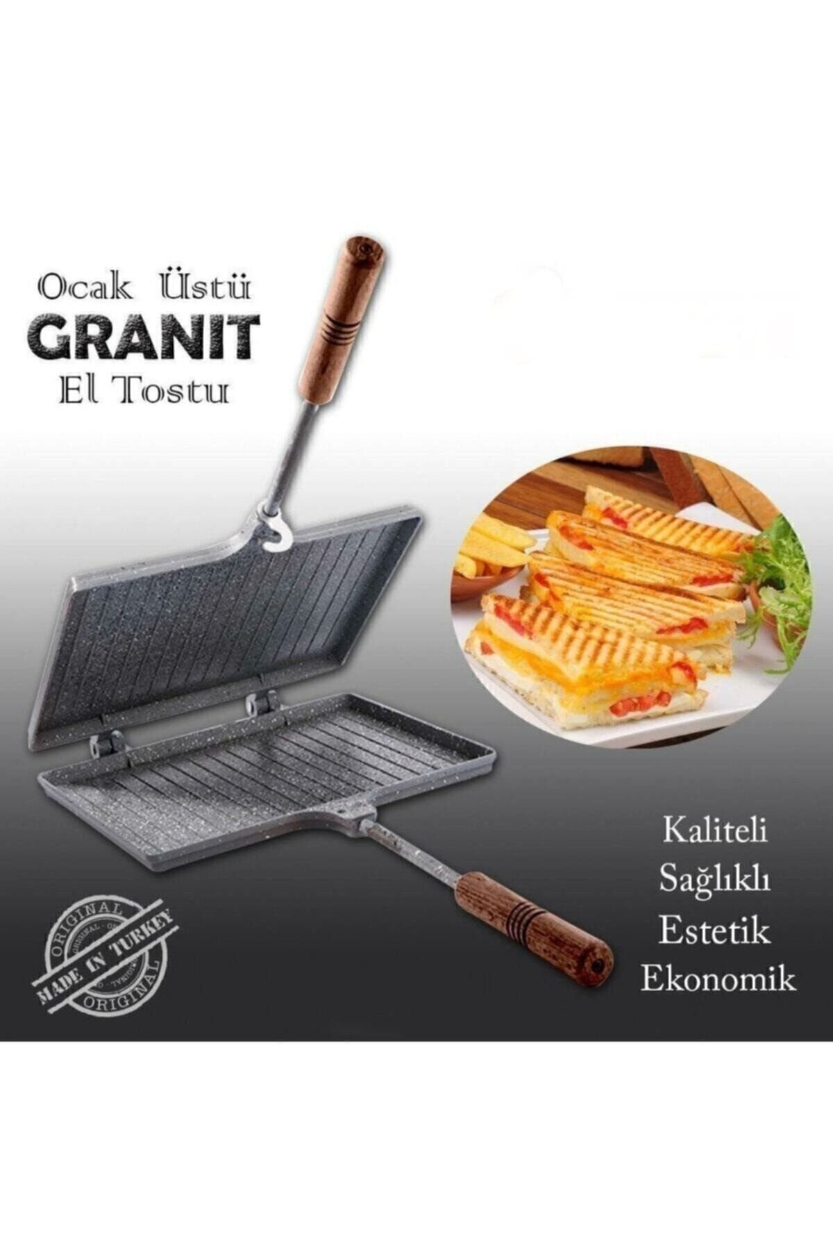 TAŞHAN İç Dış Granit Döküm El Tost Makinası Granit Ultra Lüks Ocak Üstü Tost Grill