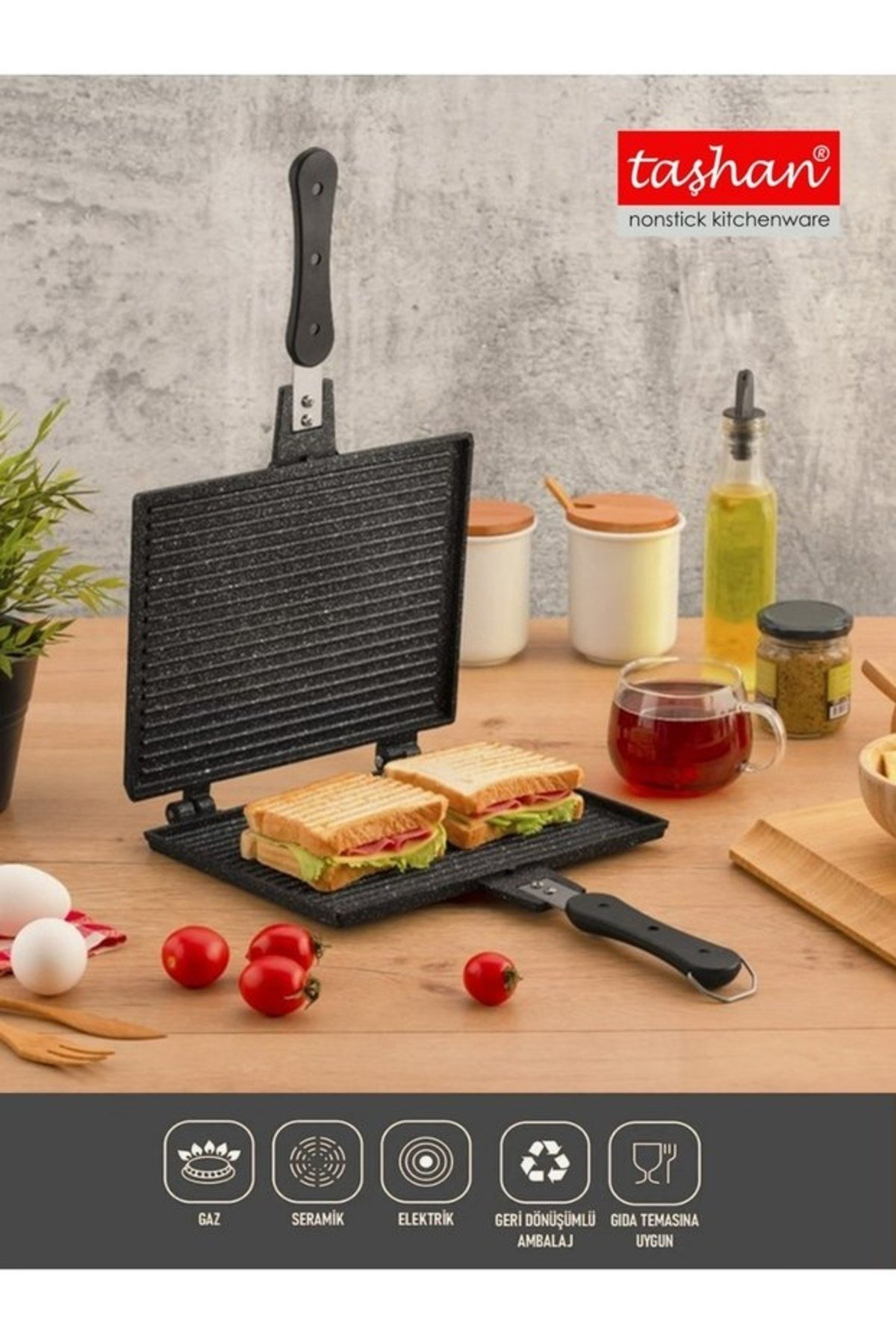 TAŞHAN Ocak Üstü Maxi Döküm Tost Makinesi (26X20CM)