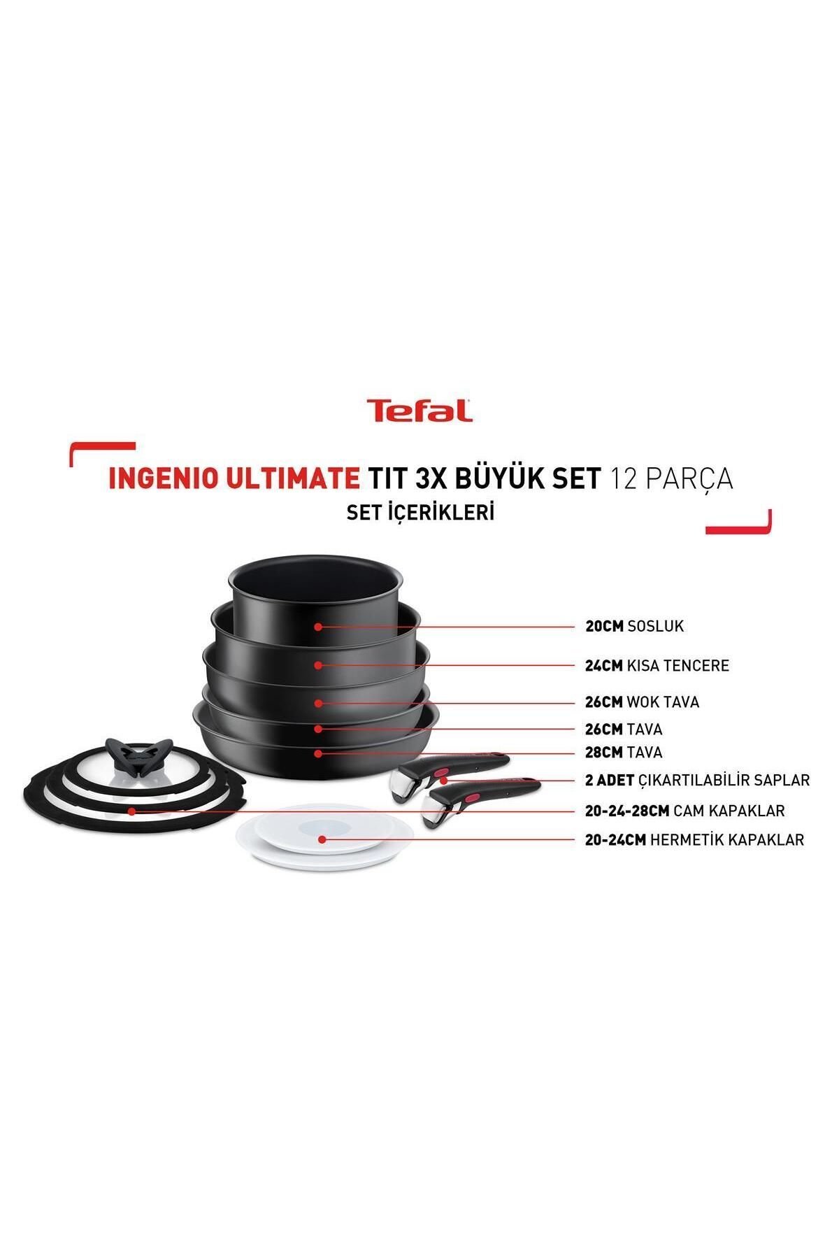 TEFAL Titanyum 3X Ingenio Ultimate 12 Parça Büyük Tava Tencere Seti - 2100129591