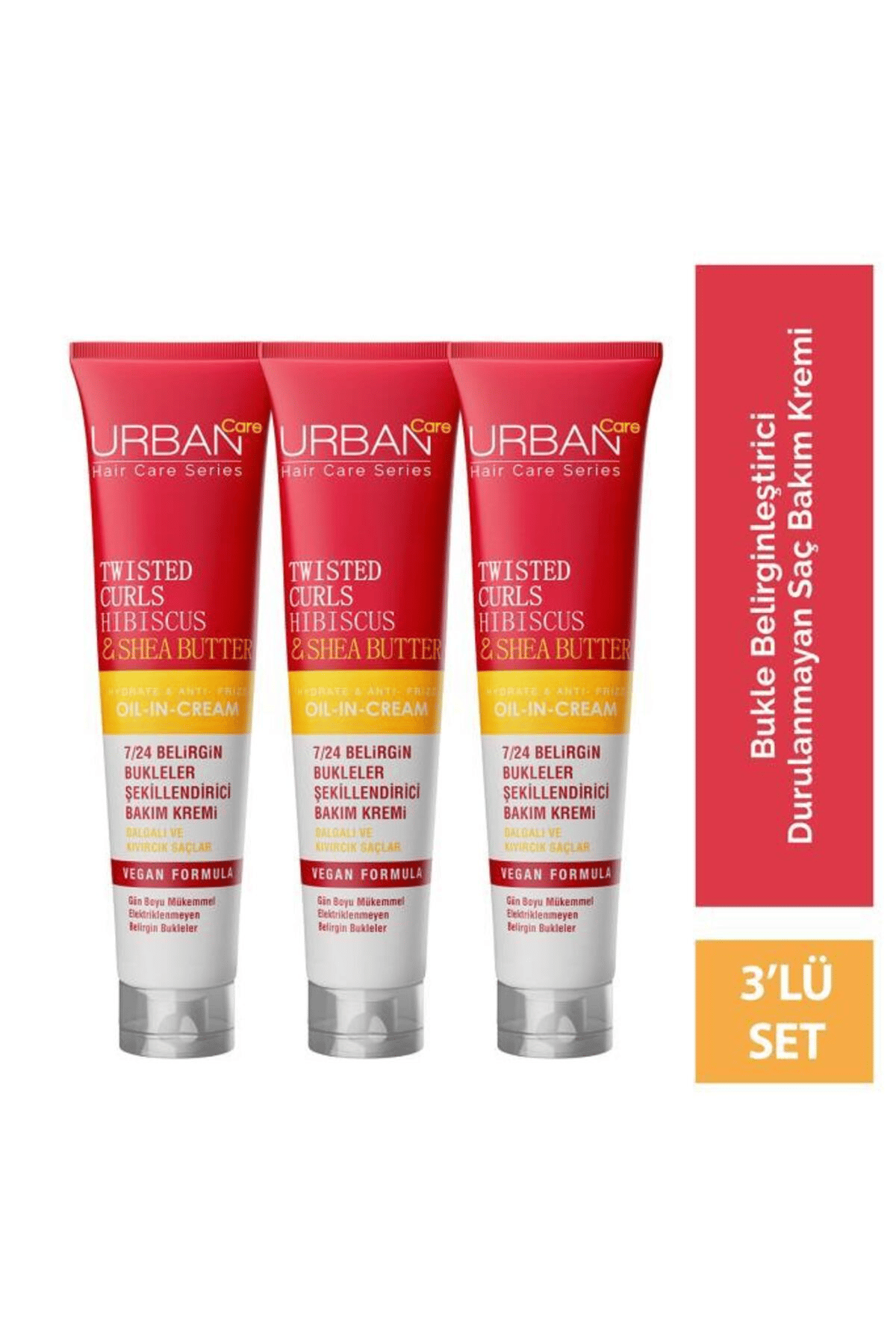 Urban Care Hibiscus & Shea Butter Kıvırcık ve Dalgalı Saçlara Özel Durulanmayan Bakım Kremi Set 3x175ml-vegan