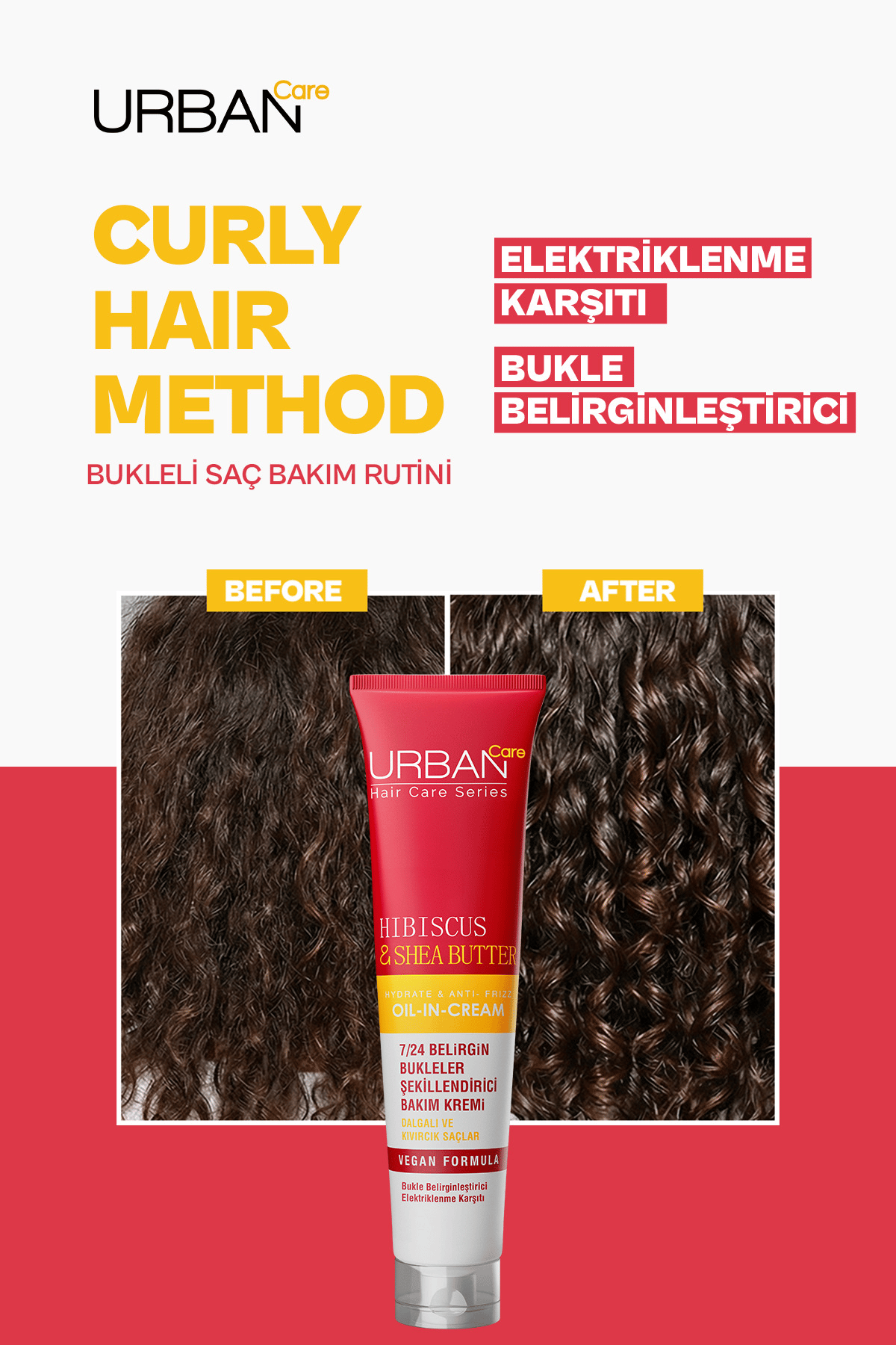 Urban Care Hibiscus & Shea Butter Kıvırcık ve Dalgalı Saçlara Özel Durulanmayan Bakım Kremi-vegan-175ml