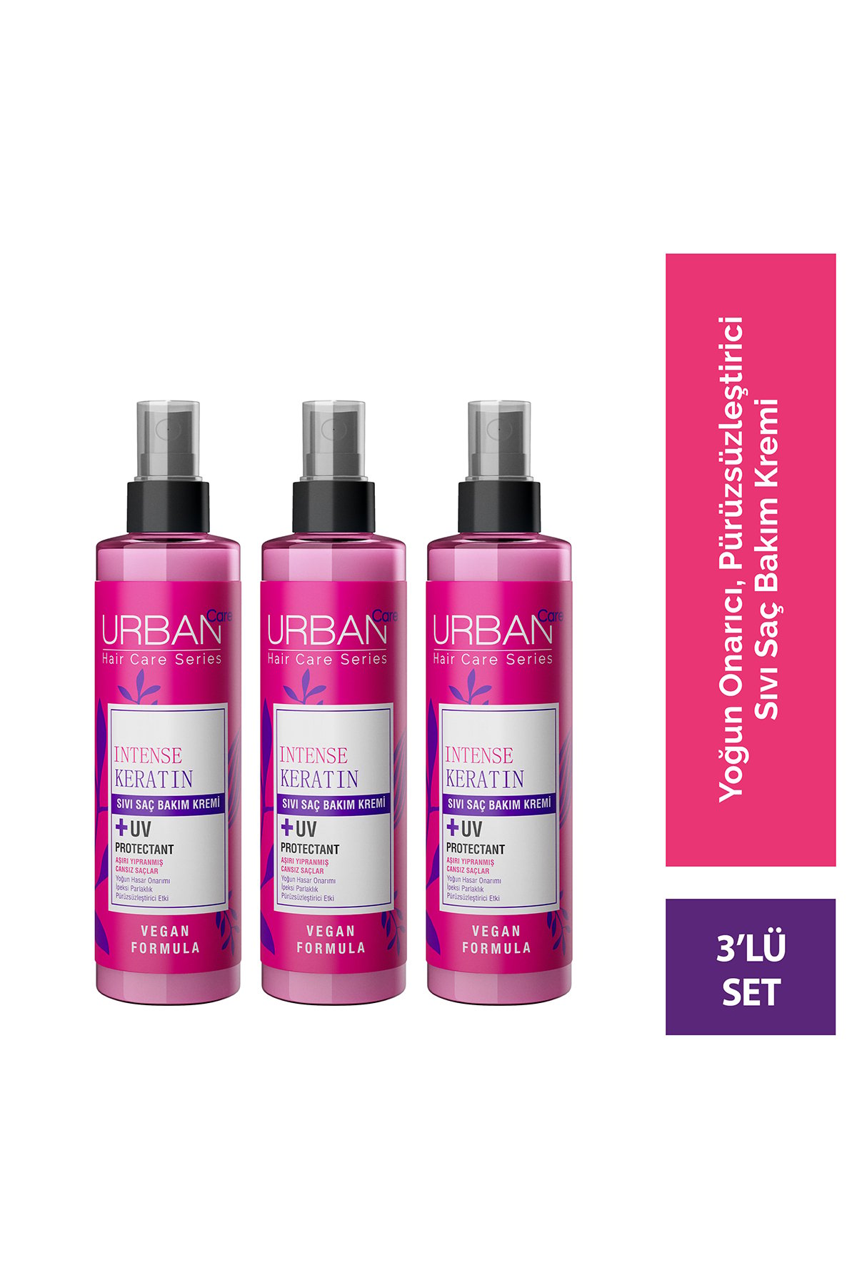 Urban Care Intense & Keratin Aşırı Yıpranmış ve Cansız Saçlara Özel Sıvı Saç Bakım Kremi Set 3x200ml-vegan