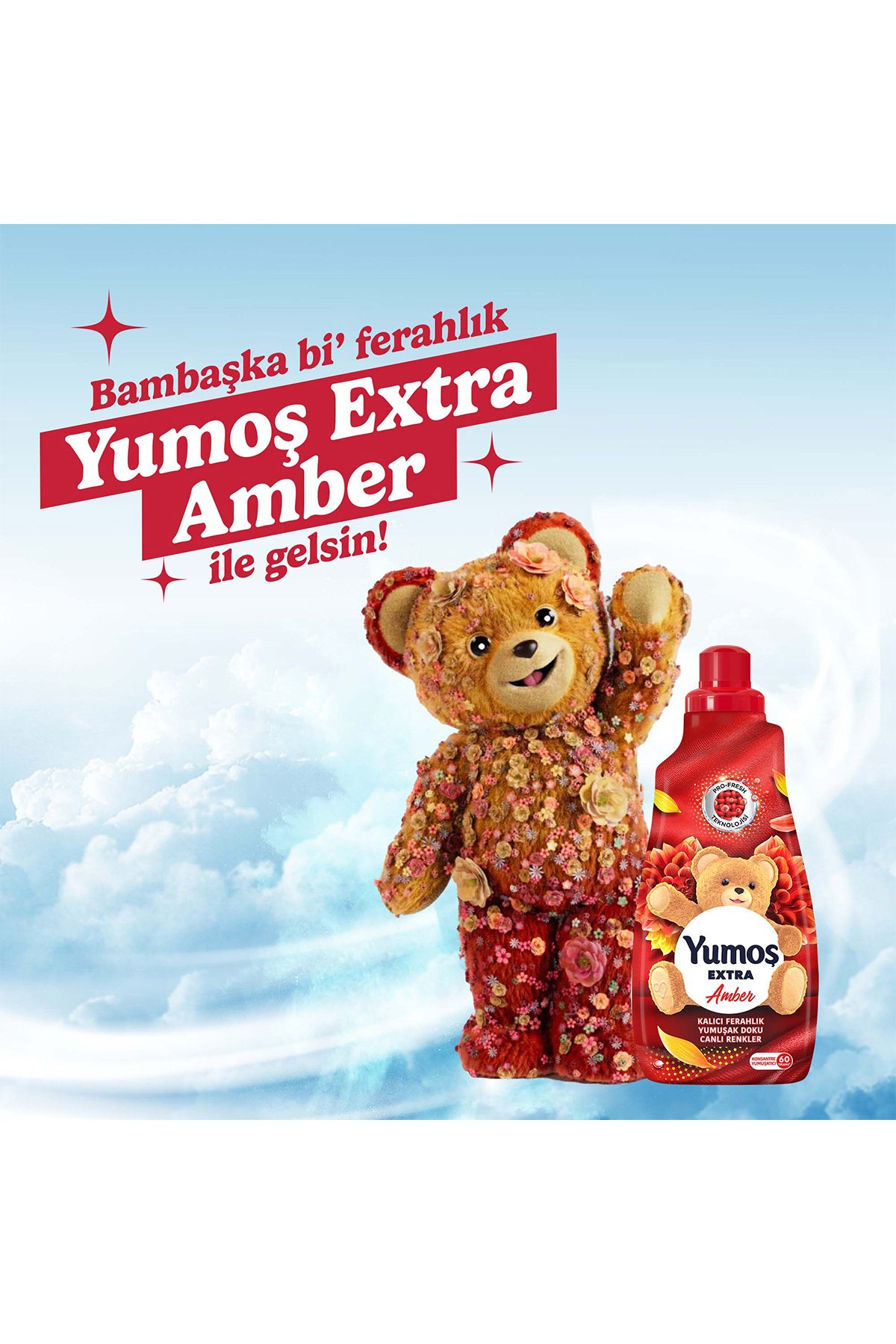 Yumoş Extra Konsantre Çamaşır Yumuşatıcısı Amber (Kırmızı) 1440 ml 60 Yıkama x 4 adet