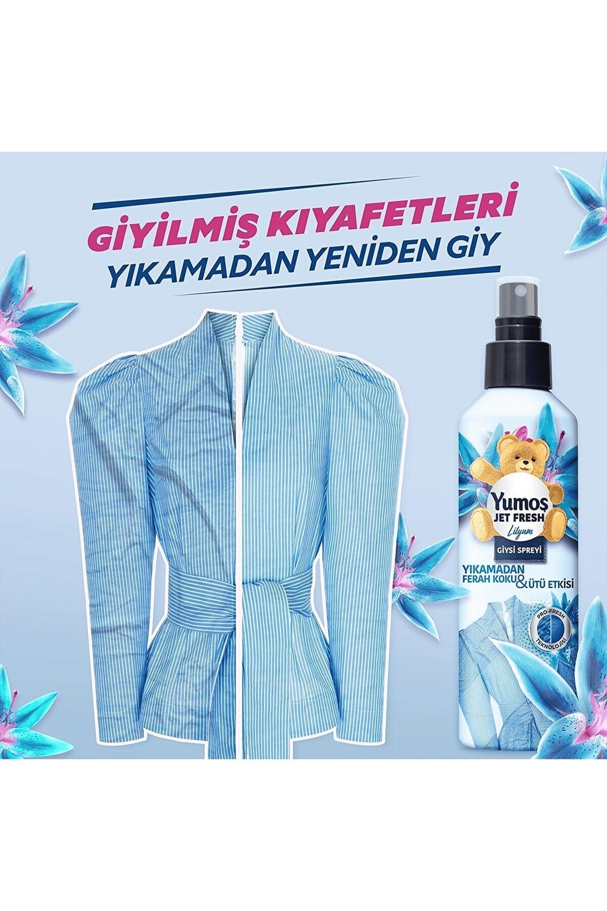 Yumoş Jet Fresh Giysi Spreyi Lilyum 200 ml x2 Adet + Yumoş Jet Fresh Giysi Spreyi Orkide 200 ml x2 Adet