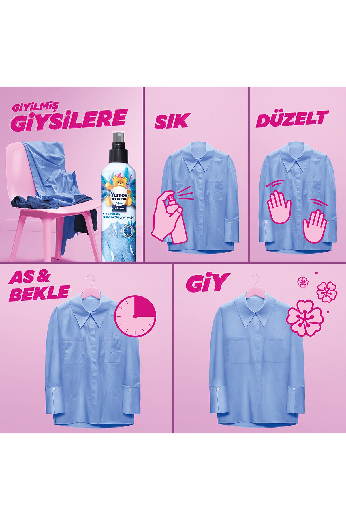 Yumoş Jet Fresh Giysi Spreyi Lilyum 200 ml x2 Adet