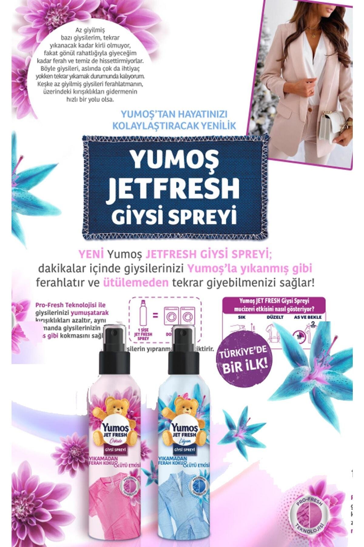 Yumoş Jet Fresh Giysi Spreyi Lilyum 200 ml x3 Adet + Yumoş Jet Fresh Giysi Spreyi Orkide 200 ml x3 Adet