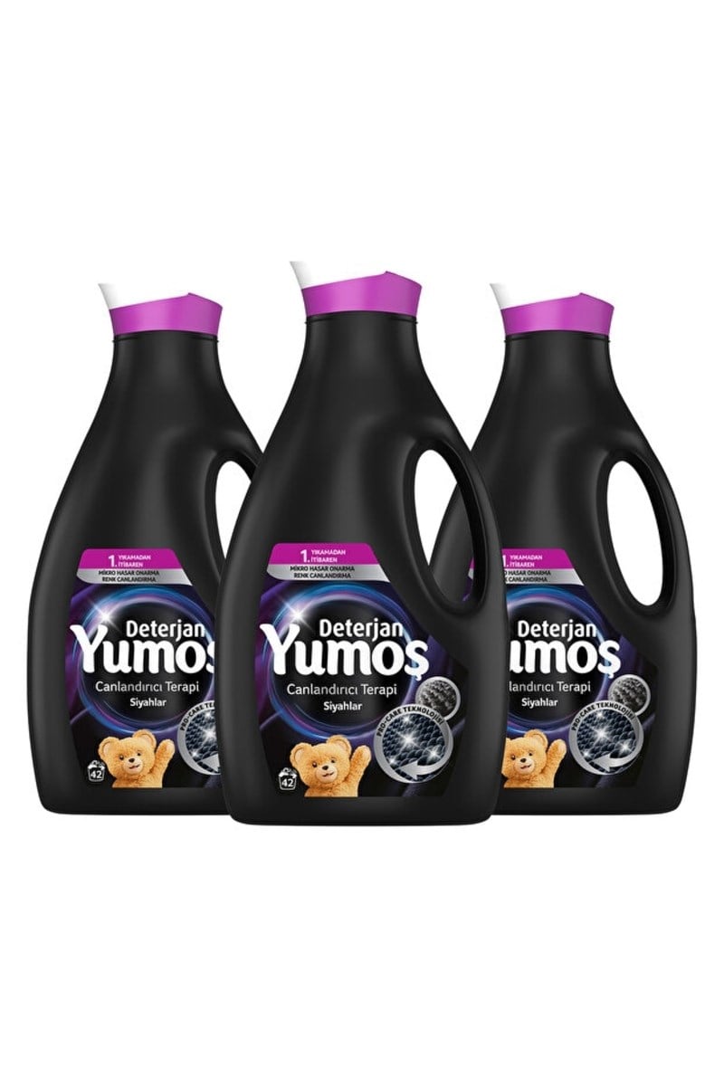 Yumoş Sıvı Bakım Çamaşır Deterjanı Siyah Ve Koyu Renkli Giysiler Için 2500 ml x3 Adet