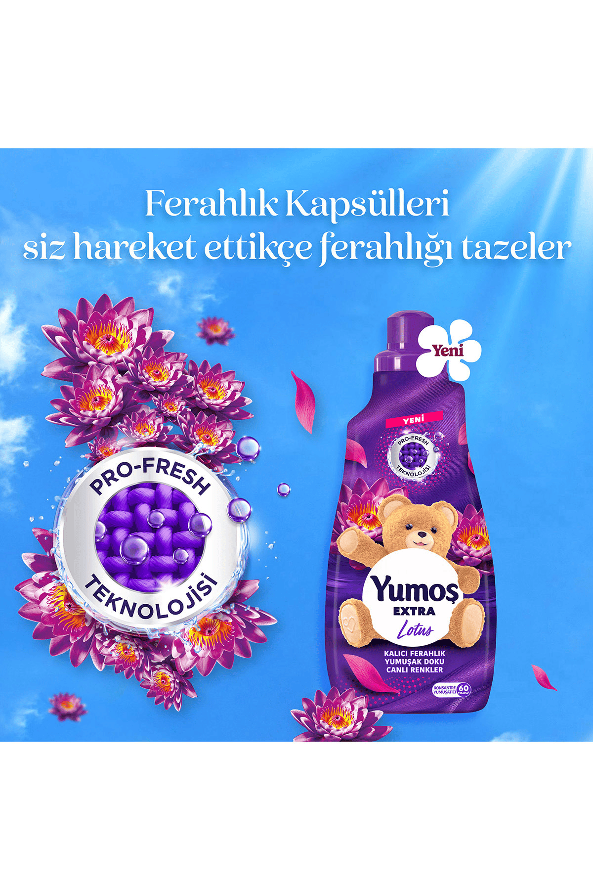 Yumoş Yumoş Extra Çamaşır Yumuşatıcı Lotus (Mor) 1440 ml 60 Yıkama x3 Adet