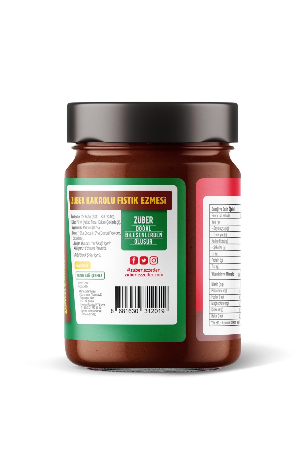 Züber Fıstık Ezmesi Kakaolu 315g X 3 Adet